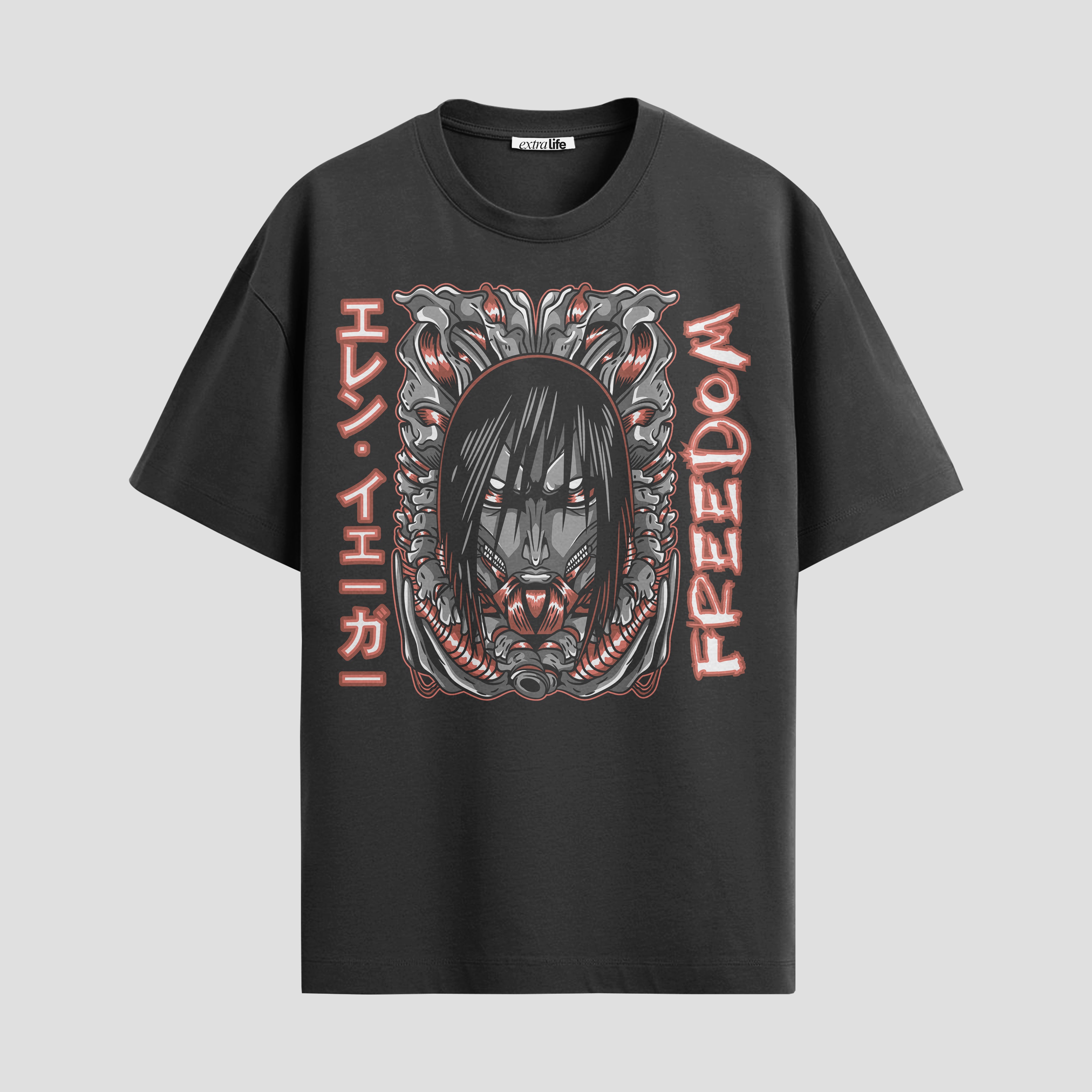 Playera urbana de anime y gaming ExtraLife MX, corte Standard Fit unisex ligero y transpirable en color Deep Black y Pure White, ropa de uso diario para gym y casual.