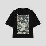 Playera streetwear premium de anime y gaming ExtraLife MX, corte boxy oversized drop shoulder heavyweight en color Deep Black y Off-White, moda urbana mexicana de culto.