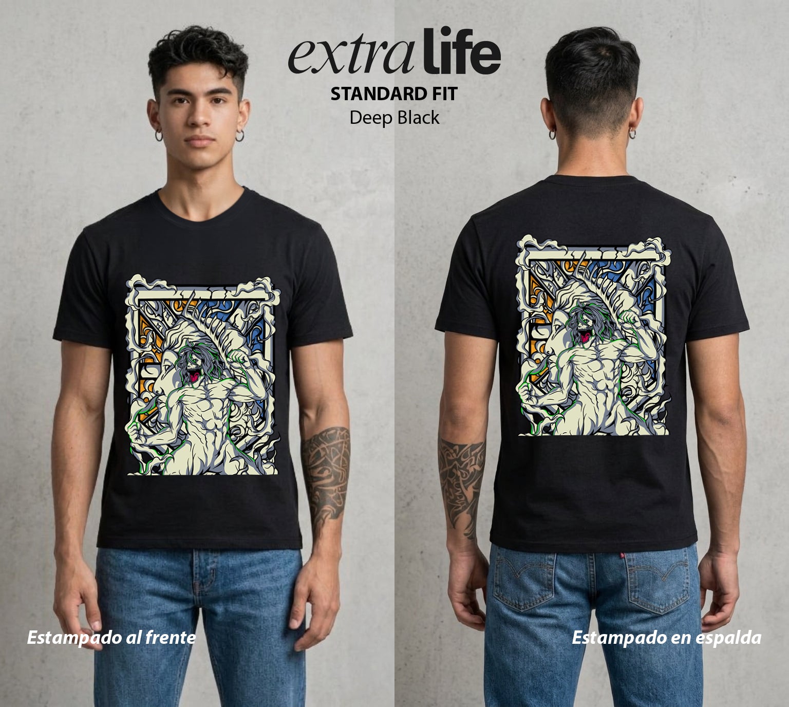 Mas Alla del Muro | El Titan Fundador #00085 - Playera Standard Fit | Deep Black - Foto en modelo