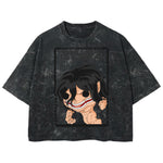 Playera streetwear premium de anime y gaming ExtraLife MX, corte boxy deluxe mineral wash heavyweight en color Acid Wash, moda urbana mexicana de culto.