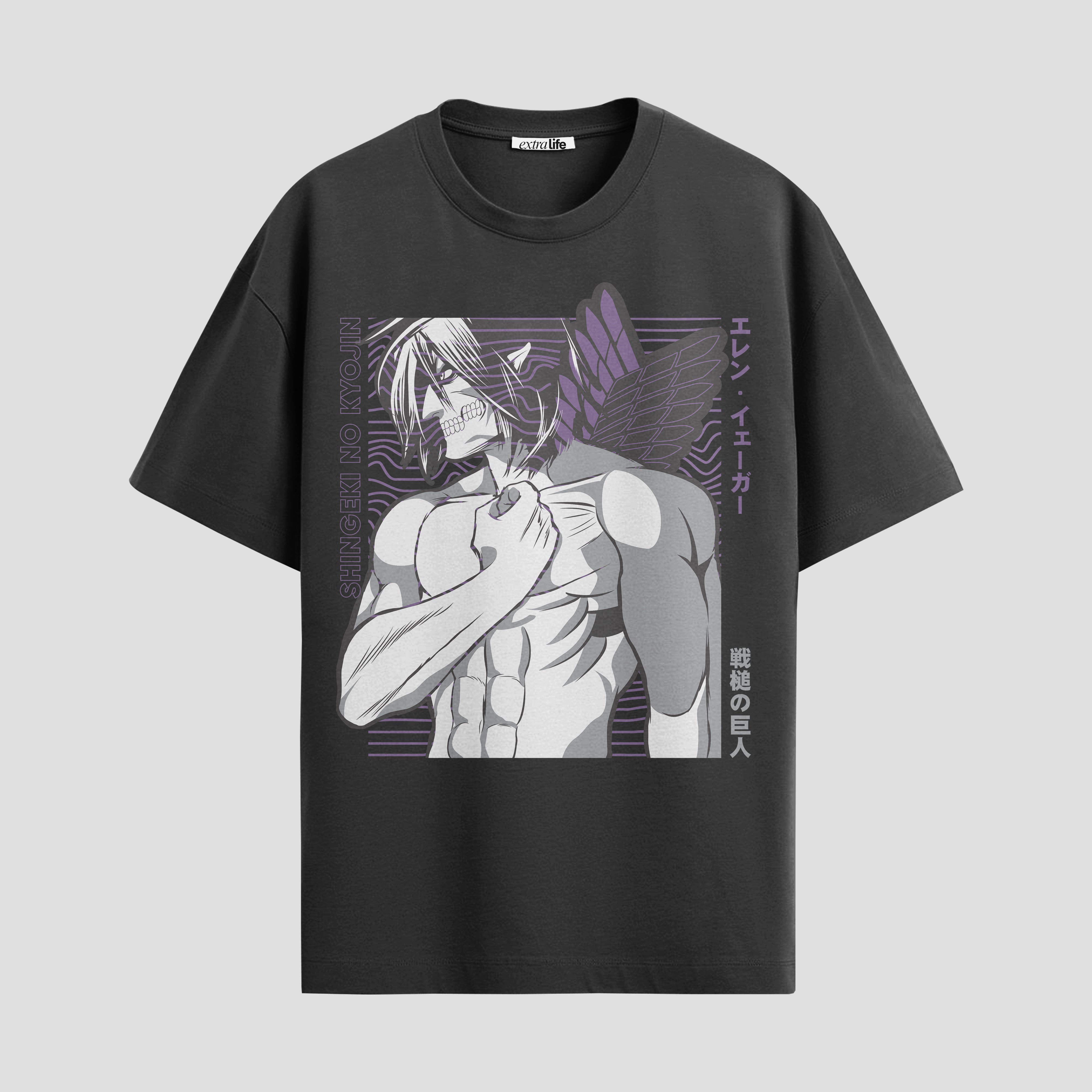 Playera urbana de anime y gaming ExtraLife MX, corte Standard Fit unisex ligero y transpirable en color Deep Black y Pure White, ropa de uso diario para gym y casual.