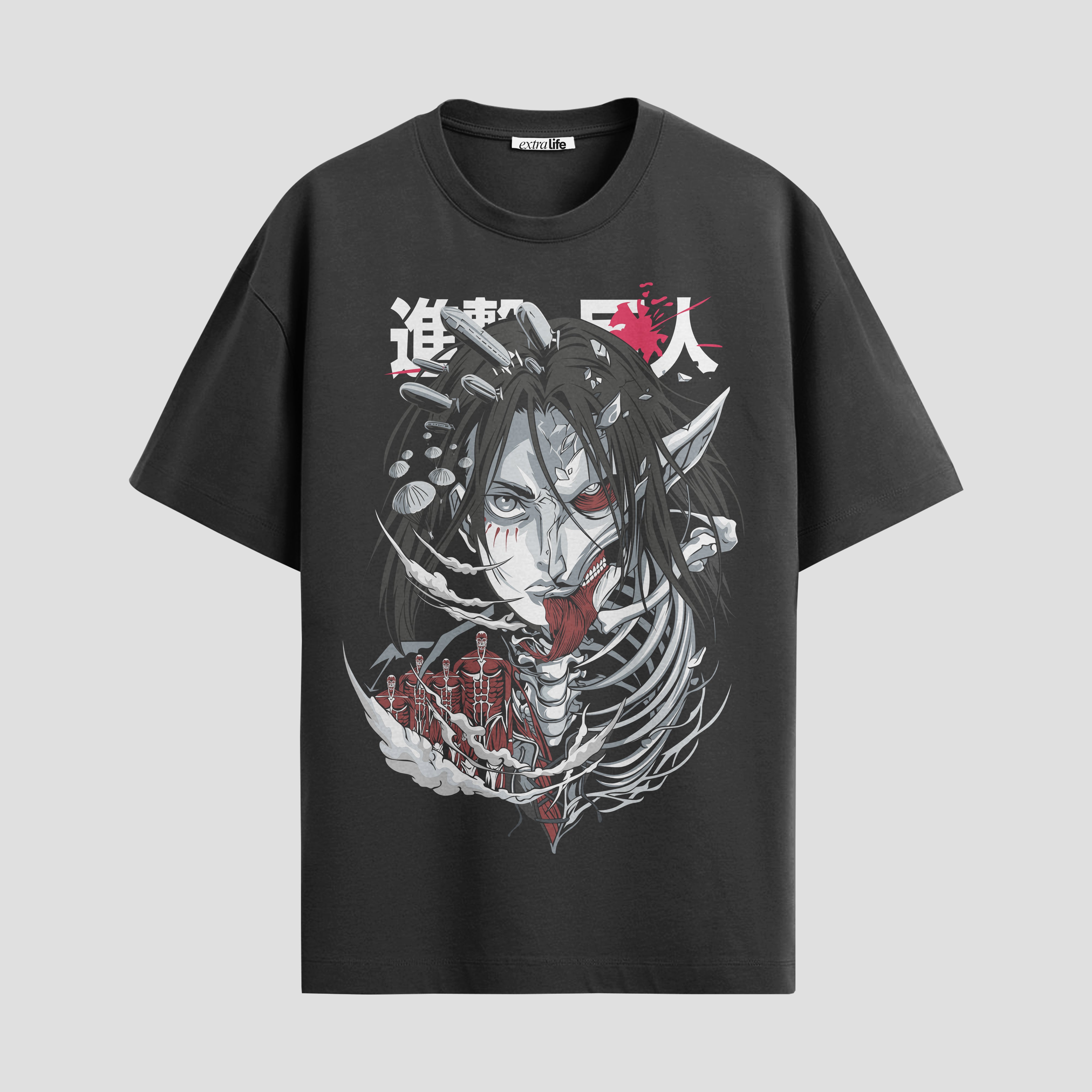 Playera urbana de anime y gaming ExtraLife MX, corte Standard Fit unisex ligero y transpirable en color Deep Black y Pure White, ropa de uso diario para gym y casual.