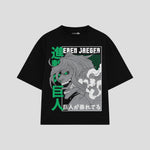 Playera streetwear premium de anime y gaming ExtraLife MX, corte boxy oversized drop shoulder heavyweight en color Deep Black y Off-White, moda urbana mexicana de culto.