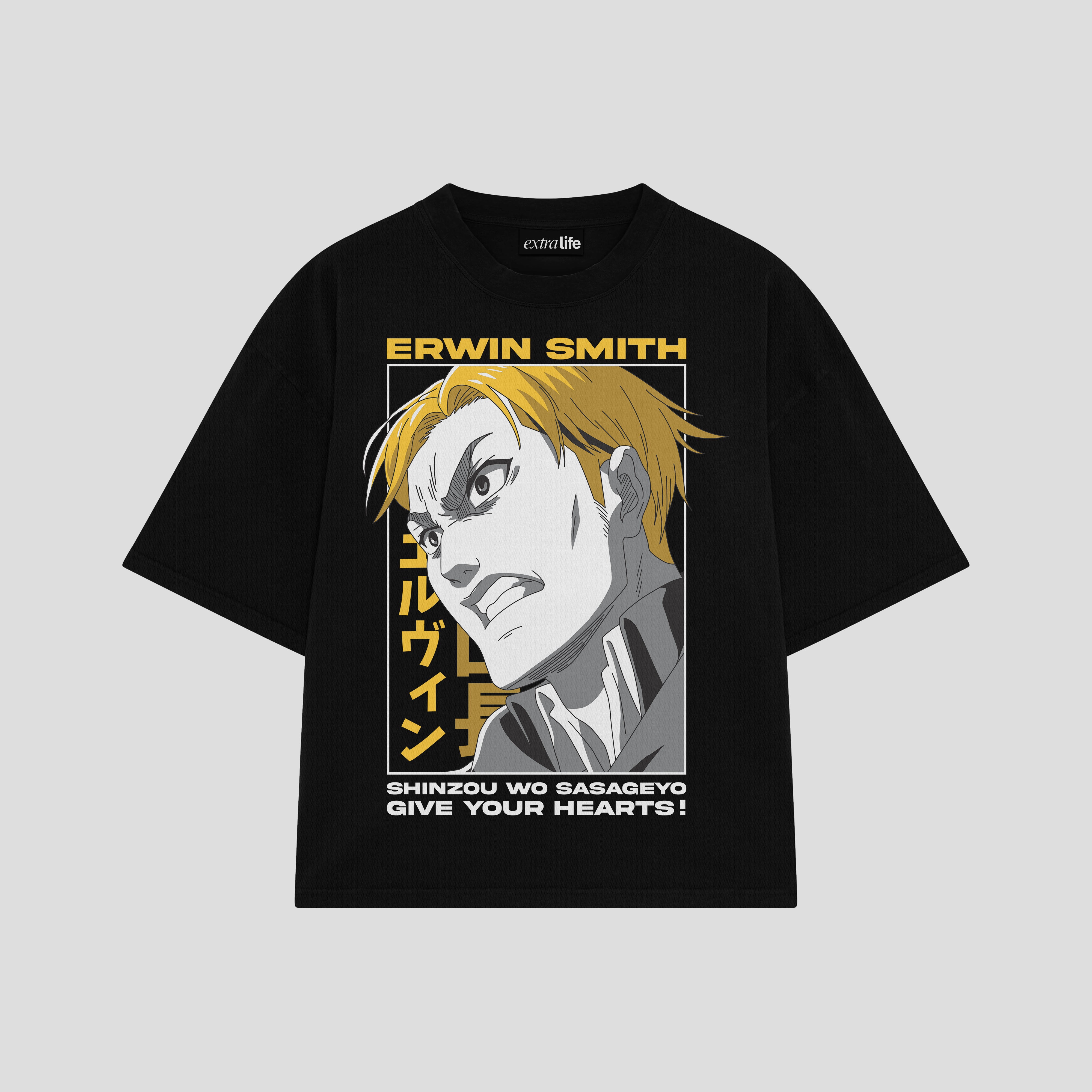 Playera streetwear premium de anime y gaming ExtraLife MX, corte boxy oversized drop shoulder heavyweight en color Deep Black y Off-White, moda urbana mexicana de culto.