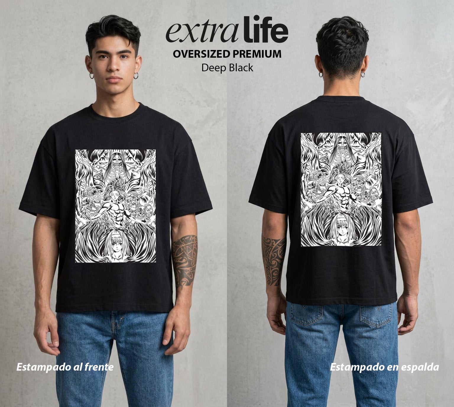 Mas Alla del Muro | El Titan Fundador #00096 - Playera Oversized Premium | Deep Black - Foto en modelo