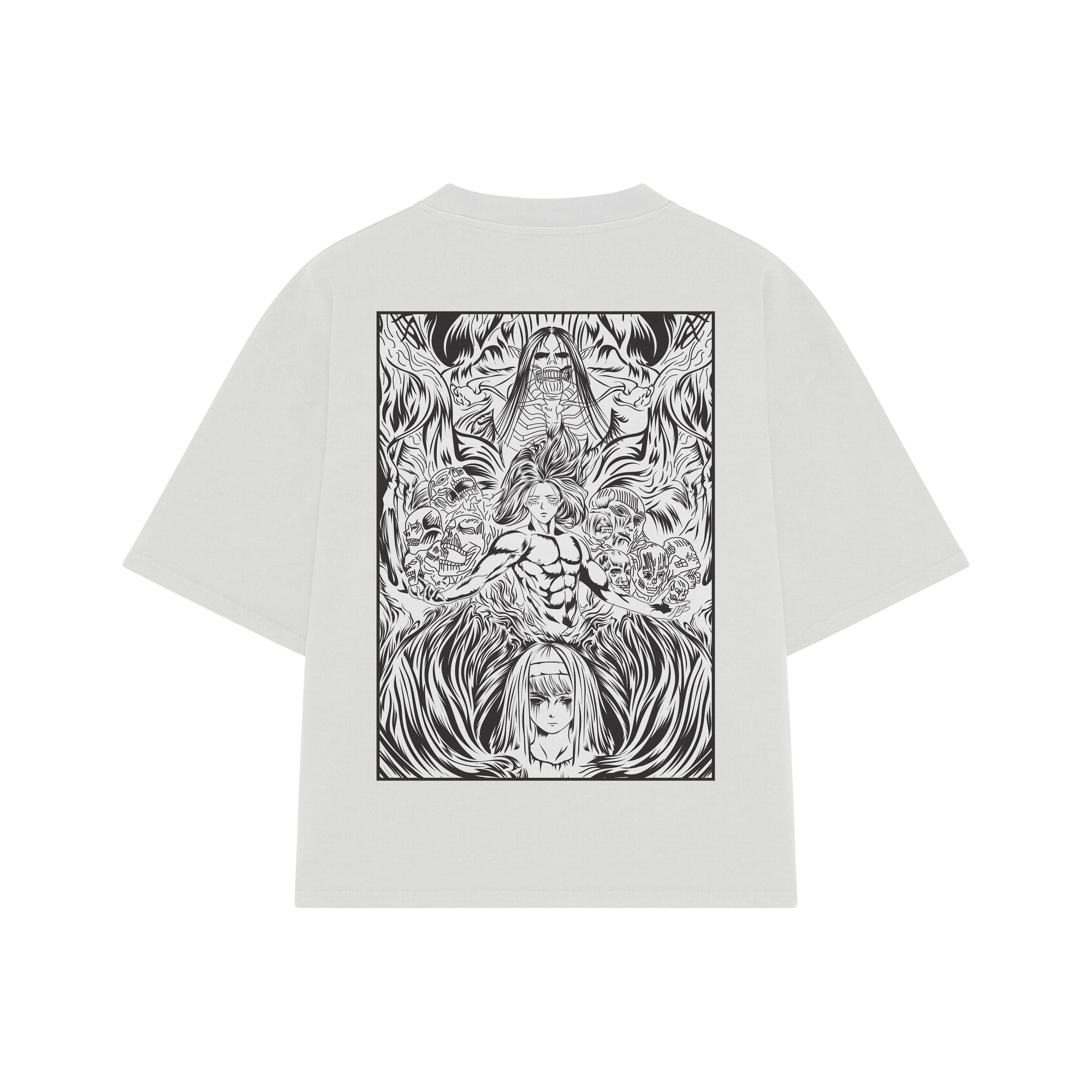 Playera streetwear premium de anime y gaming ExtraLife MX, corte boxy oversized drop shoulder heavyweight en color Deep Black y Off-White, moda urbana mexicana de culto.