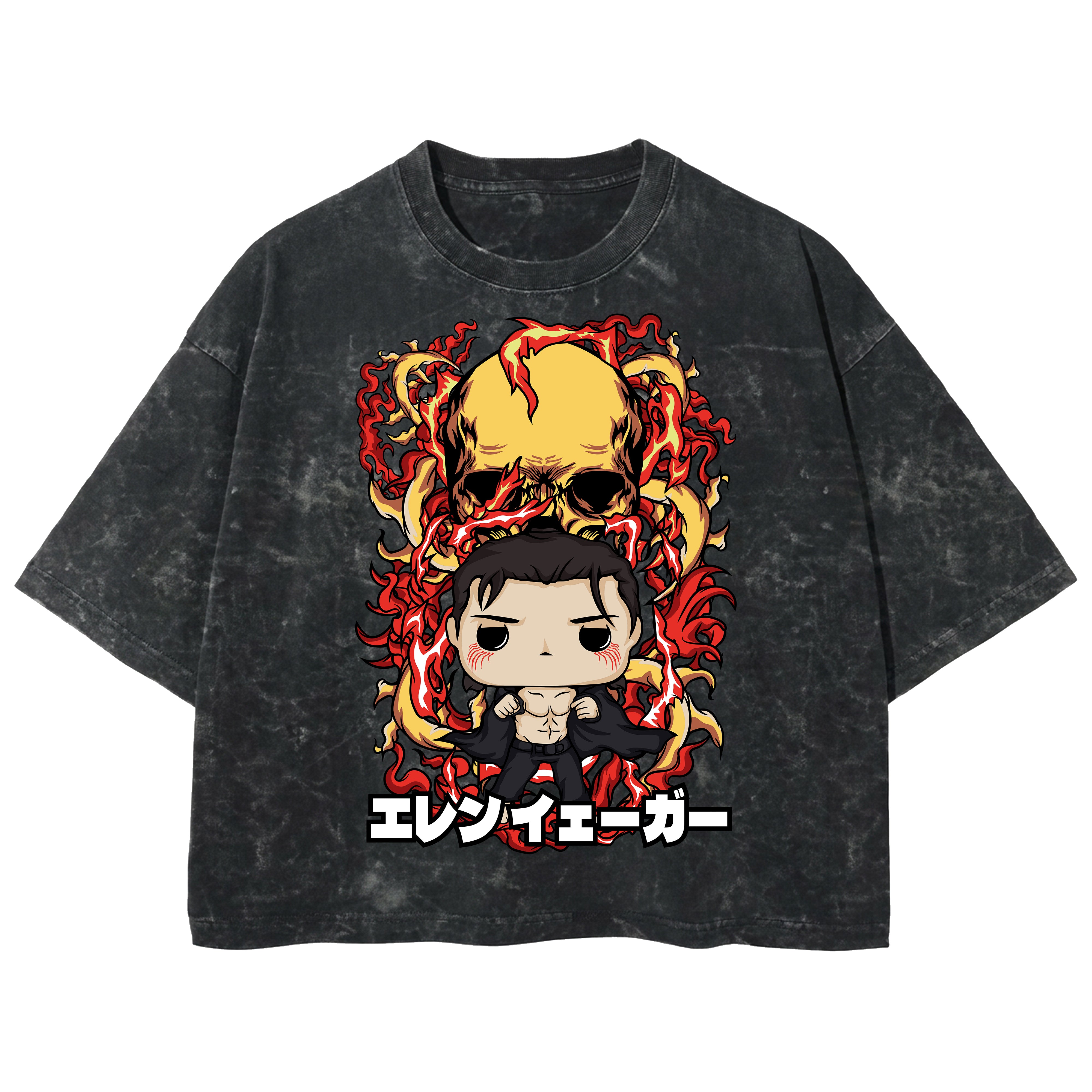 Playera streetwear premium de anime y gaming ExtraLife MX, corte boxy deluxe mineral wash heavyweight en color Acid Wash, moda urbana mexicana de culto.