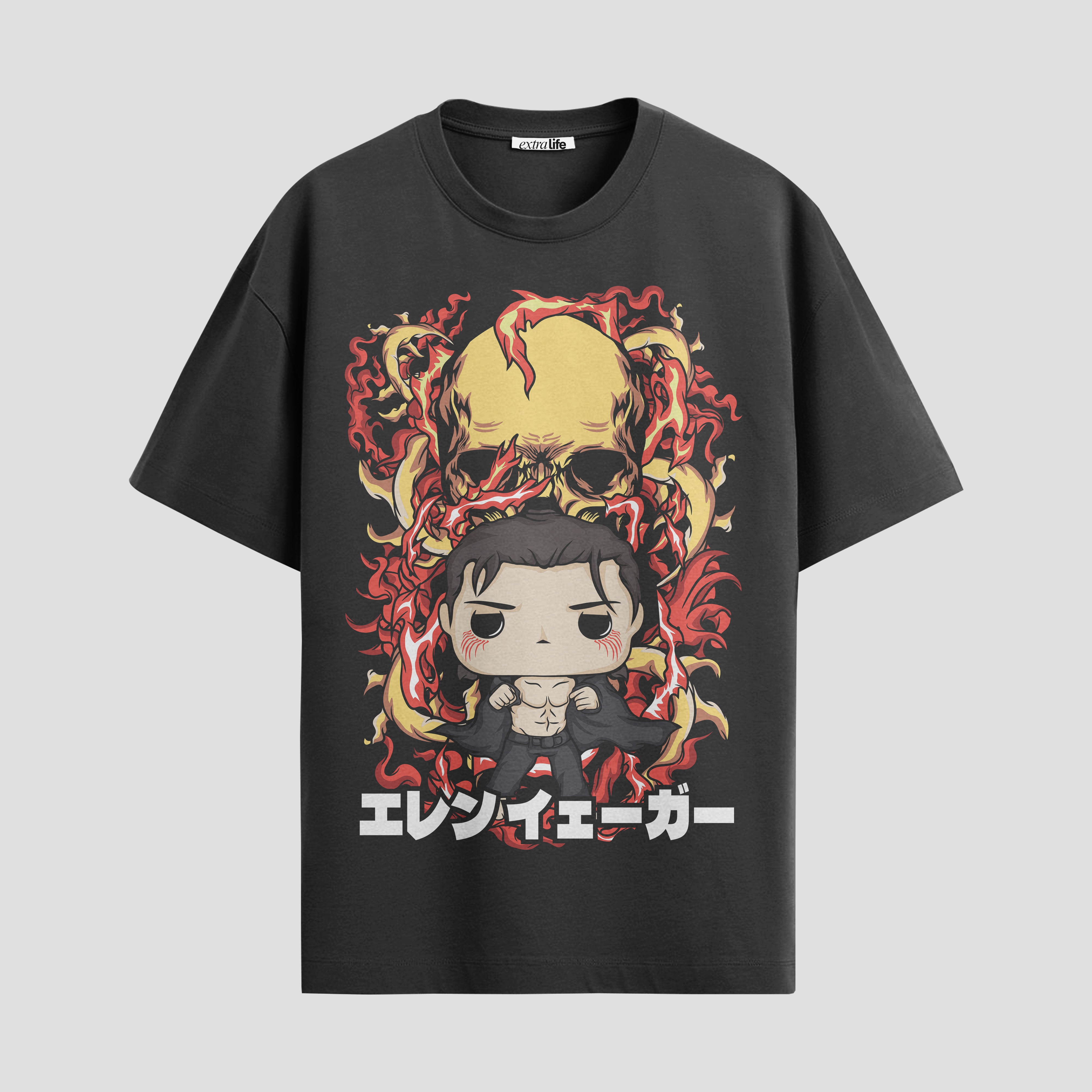 Playera urbana de anime y gaming ExtraLife MX, corte Standard Fit unisex ligero y transpirable en color Deep Black y Pure White, ropa de uso diario para gym y casual.