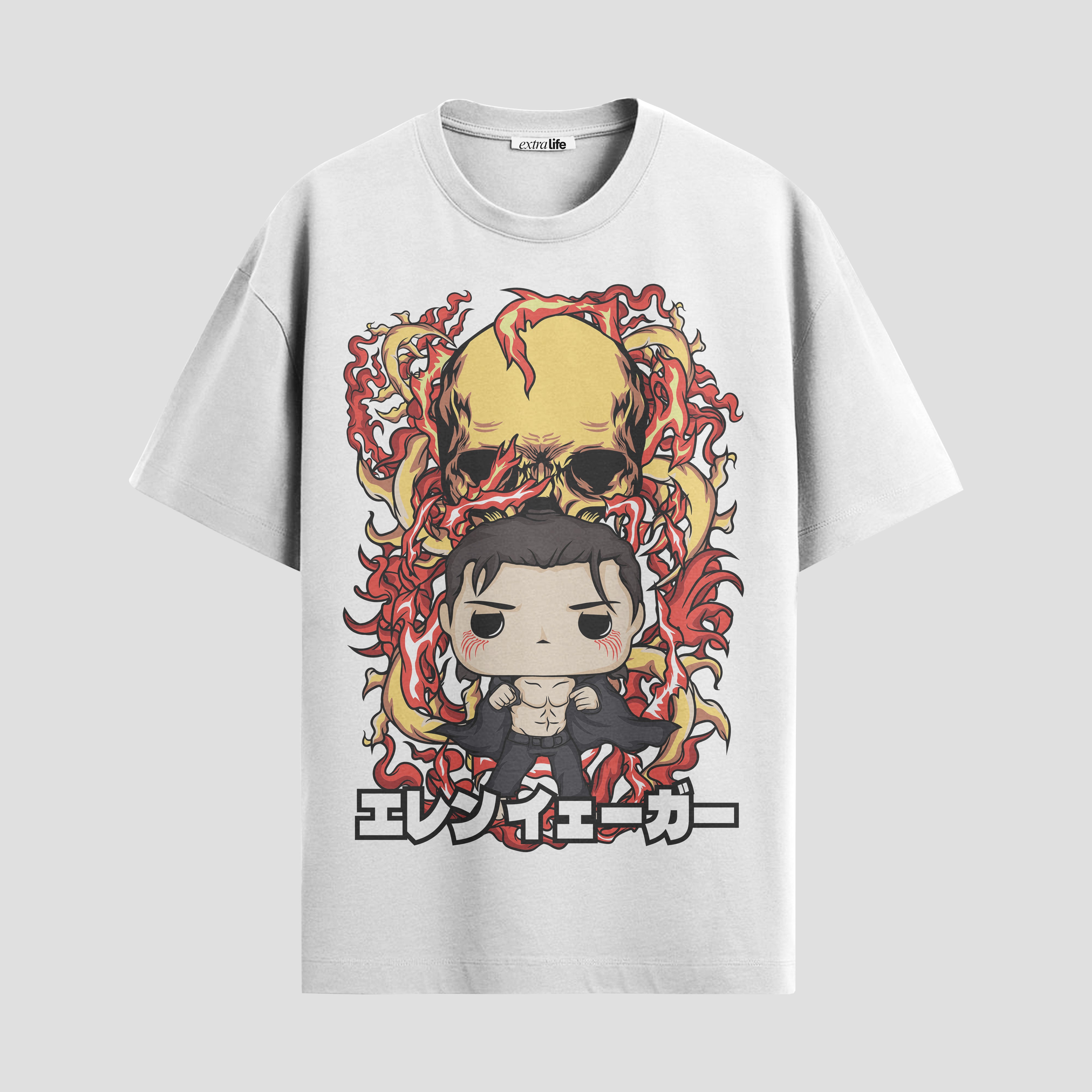 Playera urbana de anime y gaming ExtraLife MX, corte Standard Fit unisex ligero y transpirable en color Deep Black y Pure White, ropa de uso diario para gym y casual.