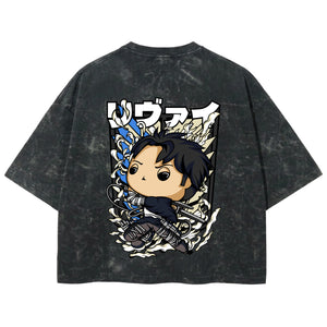 Playera streetwear premium de anime y gaming ExtraLife MX, corte boxy deluxe mineral wash heavyweight en color Acid Wash, moda urbana mexicana de culto.
