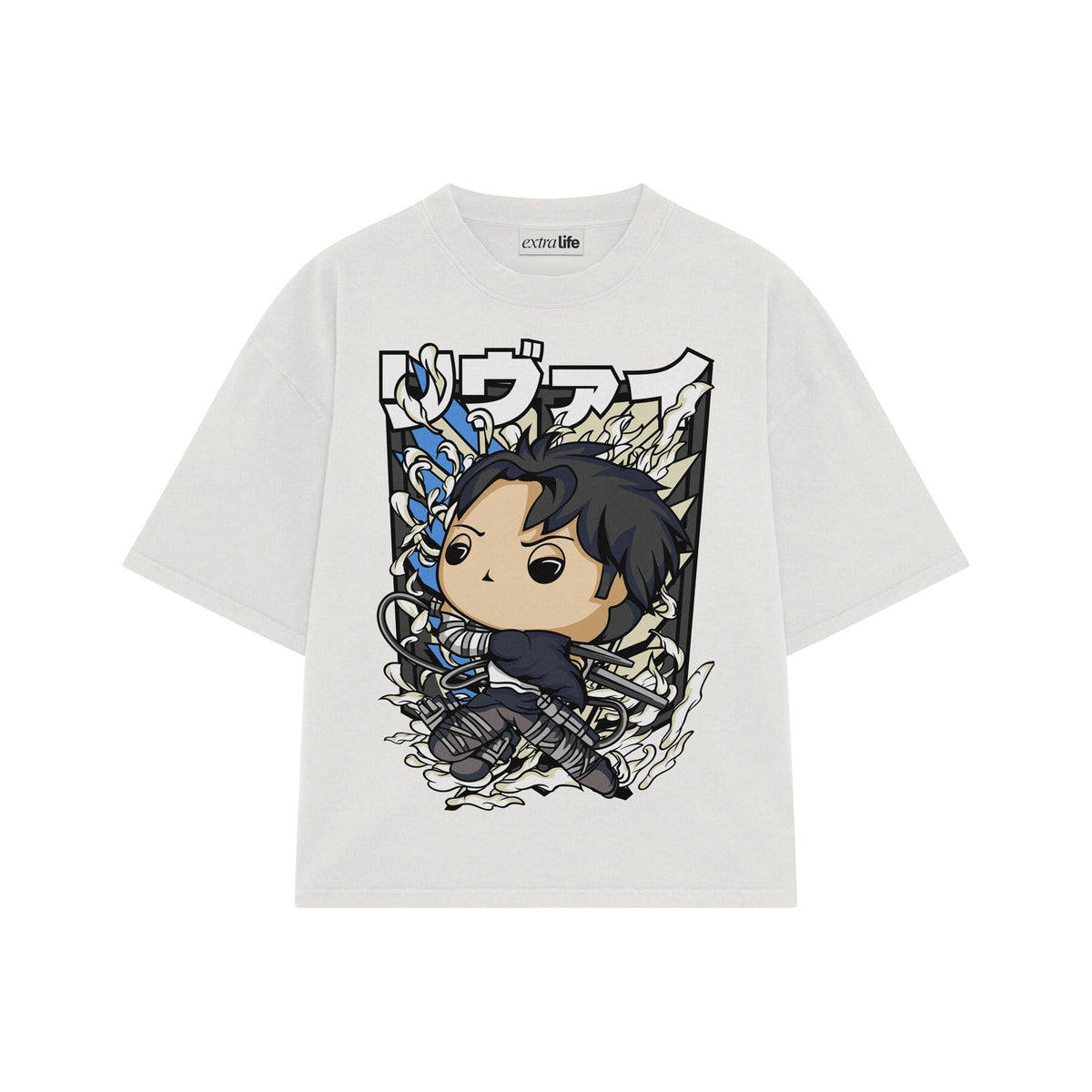 Playera streetwear premium de anime y gaming ExtraLife MX, corte oversized drop shoulder ligero y fresco en color Deep Black y Off-White, moda urbana mexicana de culto.