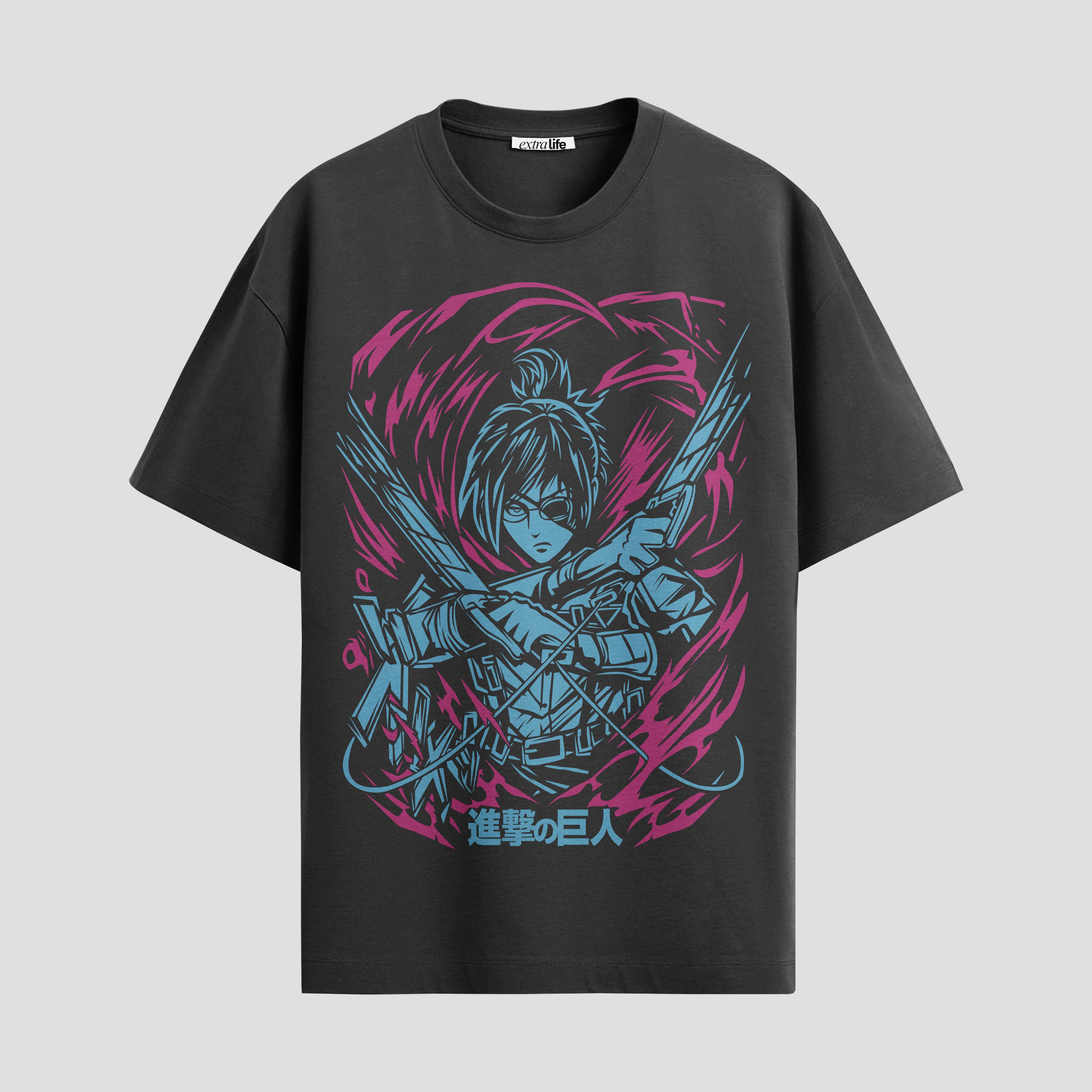 Playera urbana de anime y gaming ExtraLife MX, corte Standard Fit unisex ligero y transpirable en color Deep Black y Pure White, ropa de uso diario para gym y casual.