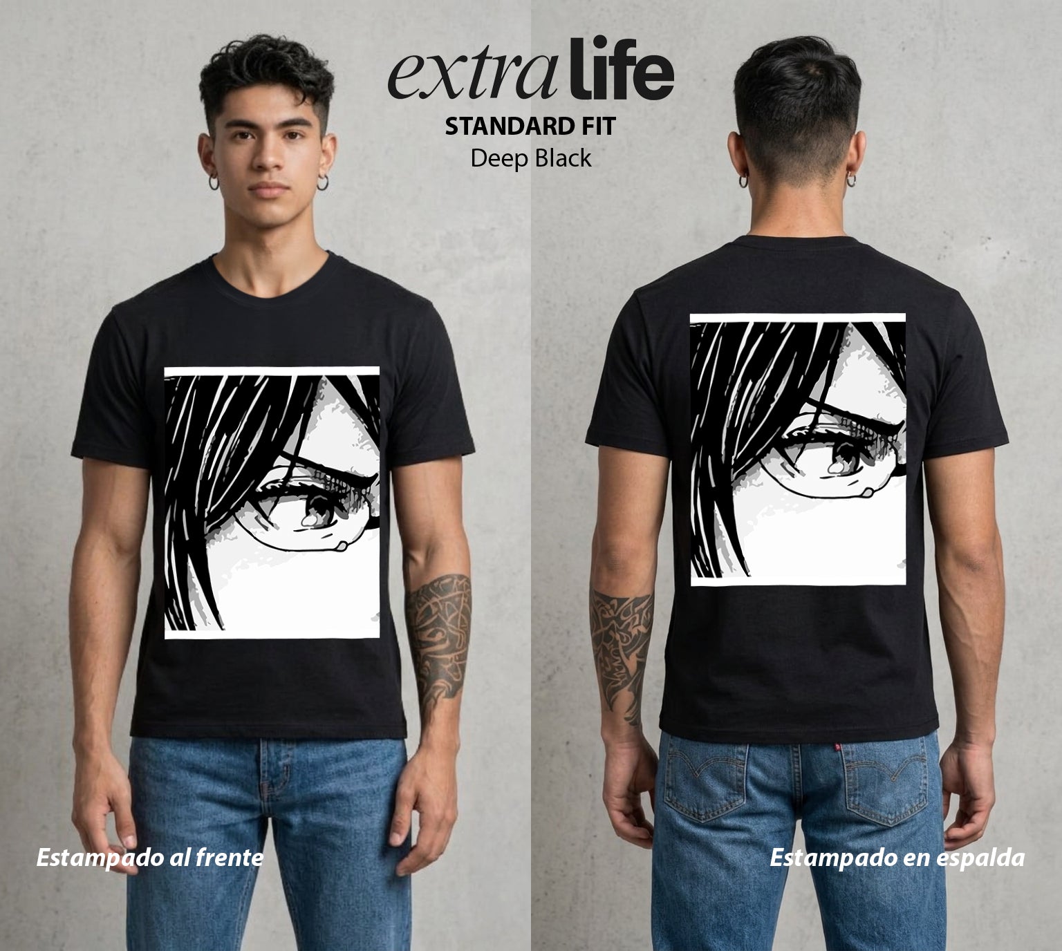 Mas Alla del Muro | La Ciencia del Frente #00103 - Playera Standard Fit | Deep Black - Foto en modelo