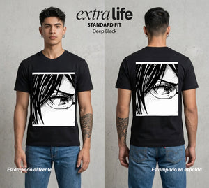 Mas Alla del Muro | La Ciencia del Frente #00103 - Playera Standard Fit | Deep Black - Foto en modelo