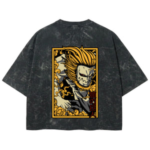 Playera streetwear premium de anime y gaming ExtraLife MX, corte boxy deluxe mineral wash heavyweight en color Acid Wash, moda urbana mexicana de culto.