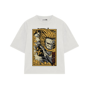Playera streetwear premium de anime y gaming ExtraLife MX, corte boxy oversized drop shoulder heavyweight en color Deep Black y Off-White, moda urbana mexicana de culto.