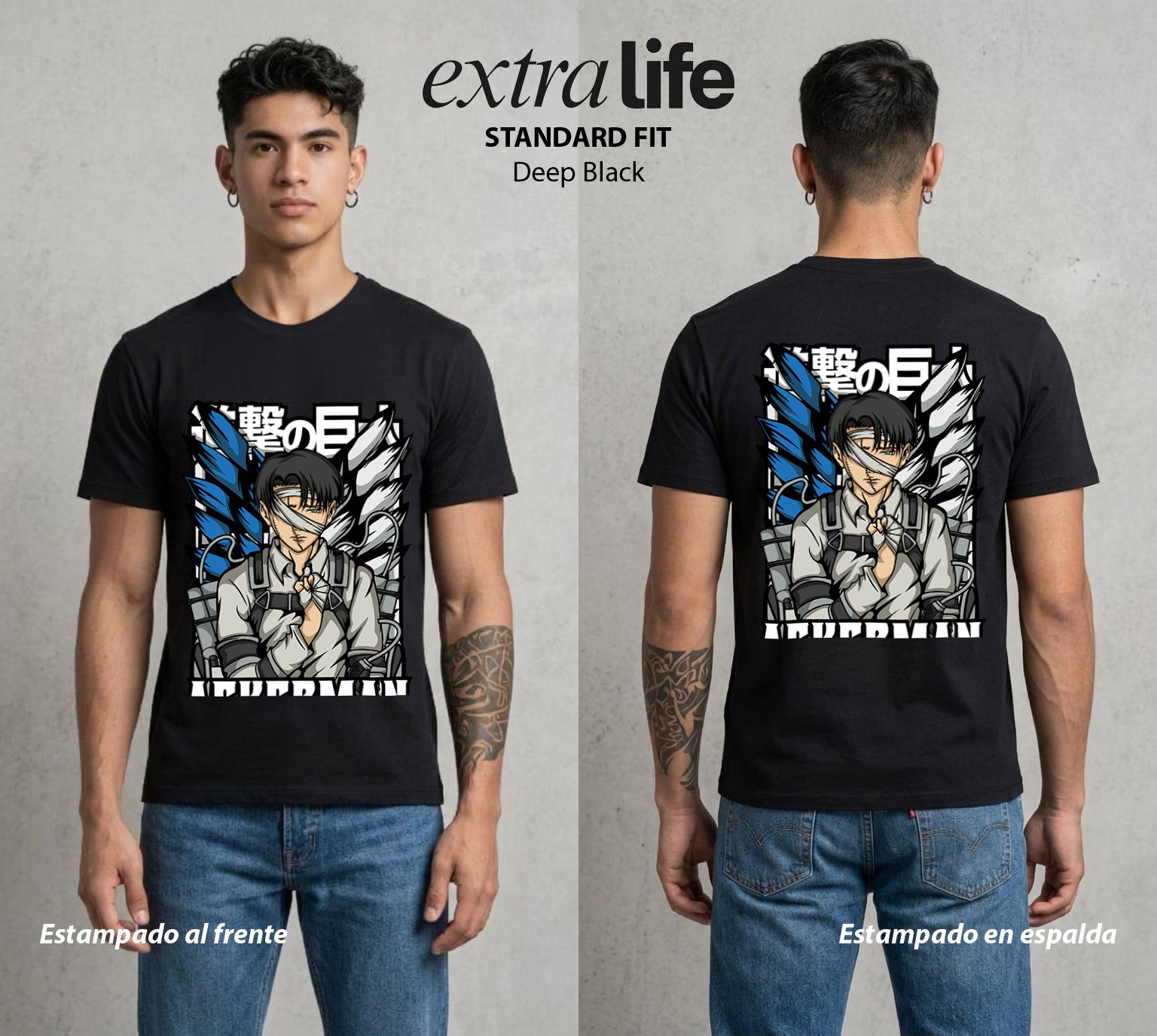 Mas Alla del Muro | El Capitan de Acero #00108 - Playera Standard Fit | Deep Black - Foto en modelo