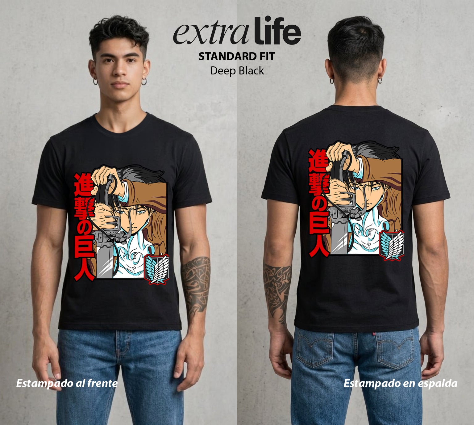 Mas Alla del Muro | Filo sin Derrota #00109 - Playera Standard Fit | Deep Black - Foto en modelo