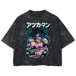 Playera streetwear premium de anime y gaming ExtraLife MX, corte boxy deluxe mineral wash heavyweight en color Acid Wash, moda urbana mexicana de culto.