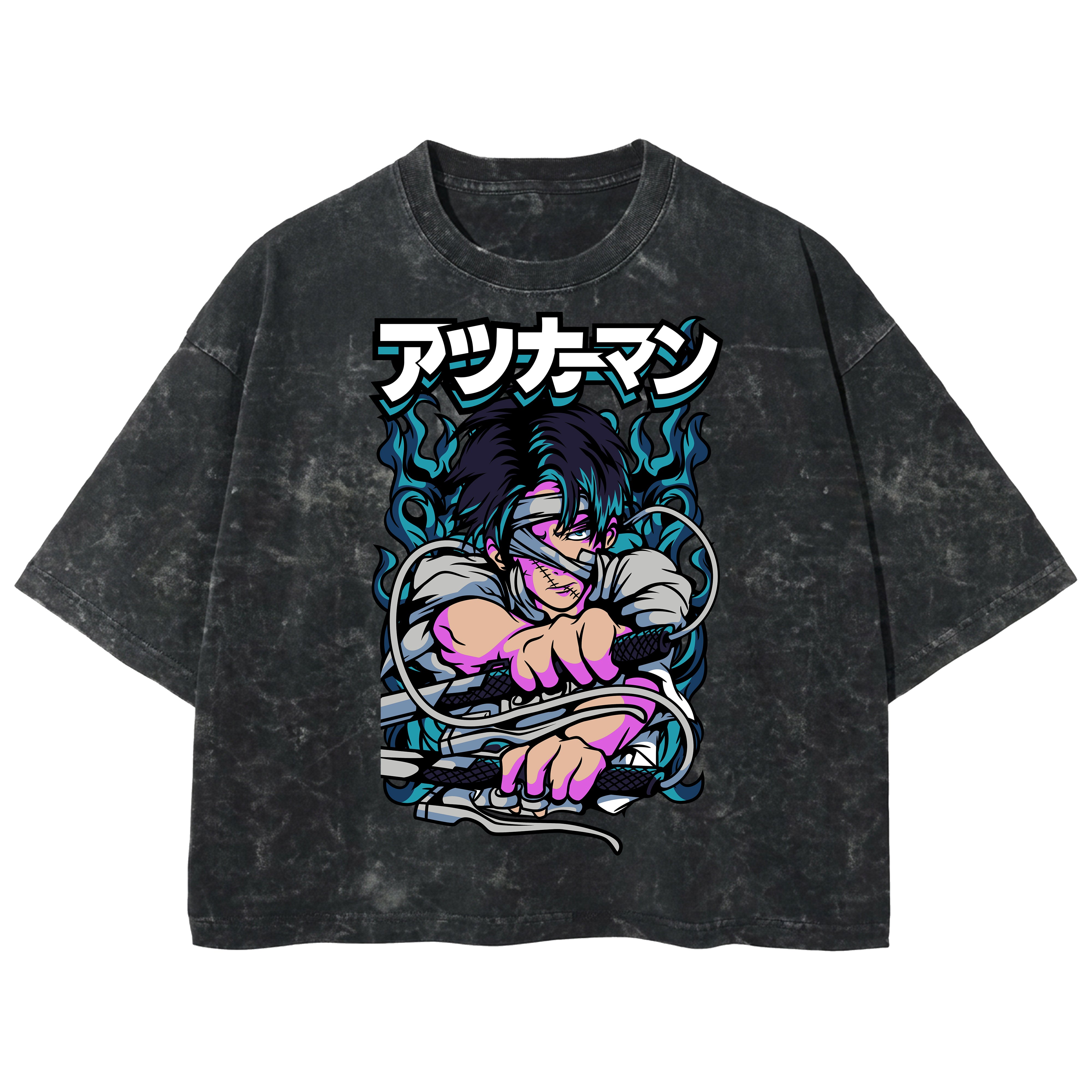 Playera streetwear premium de anime y gaming ExtraLife MX, corte boxy deluxe mineral wash heavyweight en color Acid Wash, moda urbana mexicana de culto.