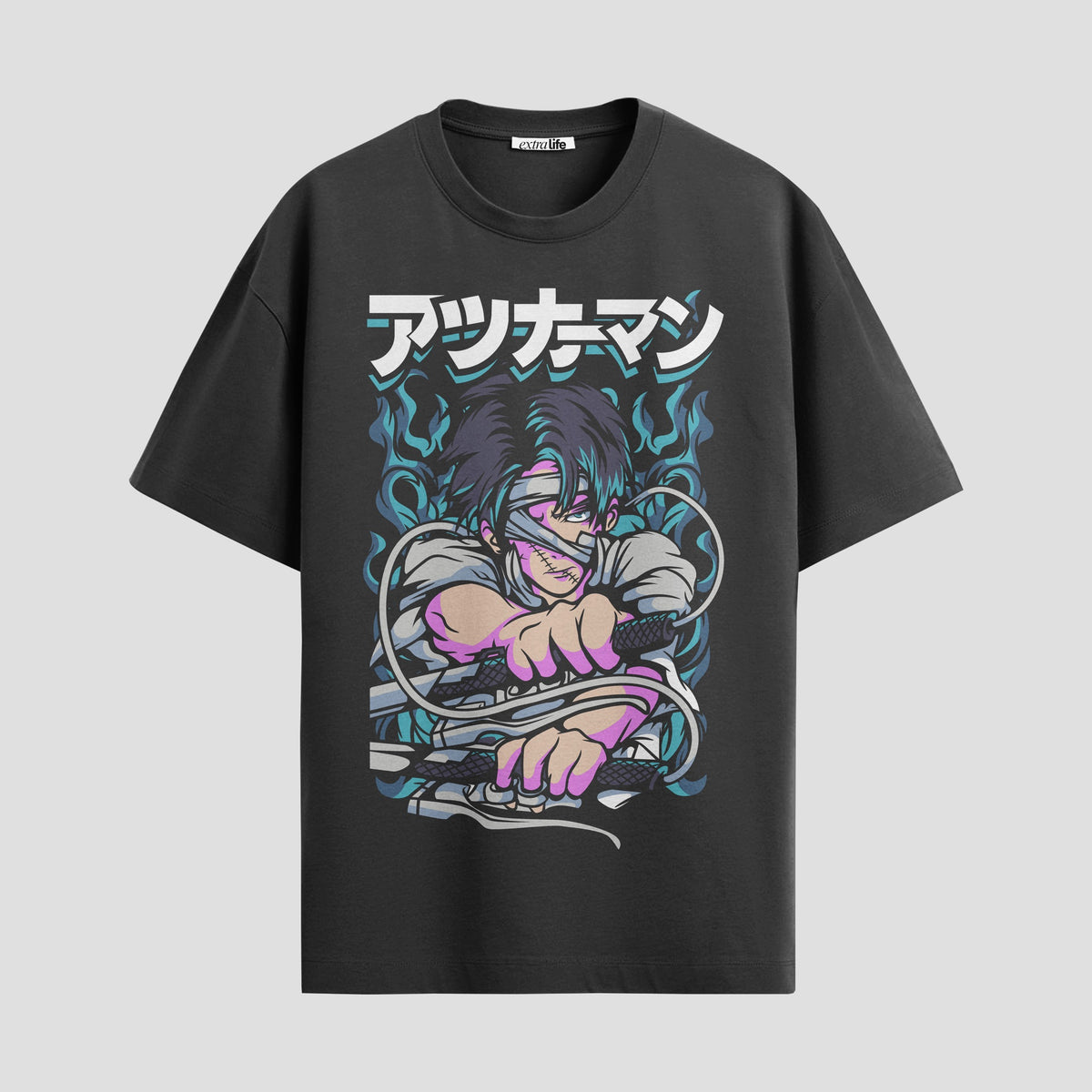 Playera urbana de anime y gaming ExtraLife MX, corte Classic Premium unisex ligero y transpirable en color Deep Black y Pure White, ropa de uso diario para gym y casual.