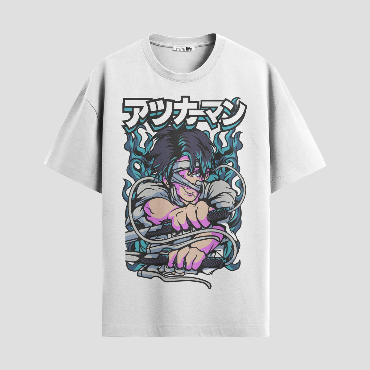 Playera urbana de anime y gaming ExtraLife MX, corte Classic Premium unisex ligero y transpirable en color Deep Black y Pure White, ropa de uso diario para gym y casual.