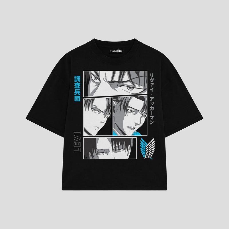 Playera streetwear premium de anime y gaming ExtraLife MX, corte boxy oversized drop shoulder heavyweight en color Deep Black y Off-White, moda urbana mexicana de culto.