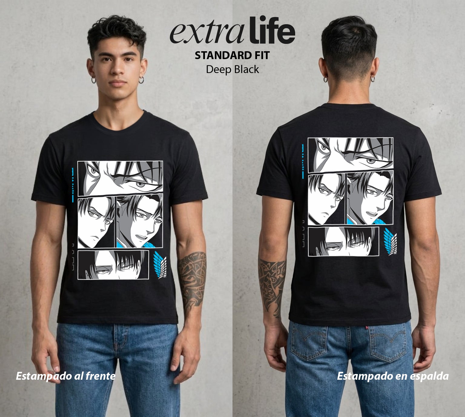 Mas Alla del Muro | El Acero Veloz #00113 - Playera Standard Fit | Deep Black - Foto en modelo