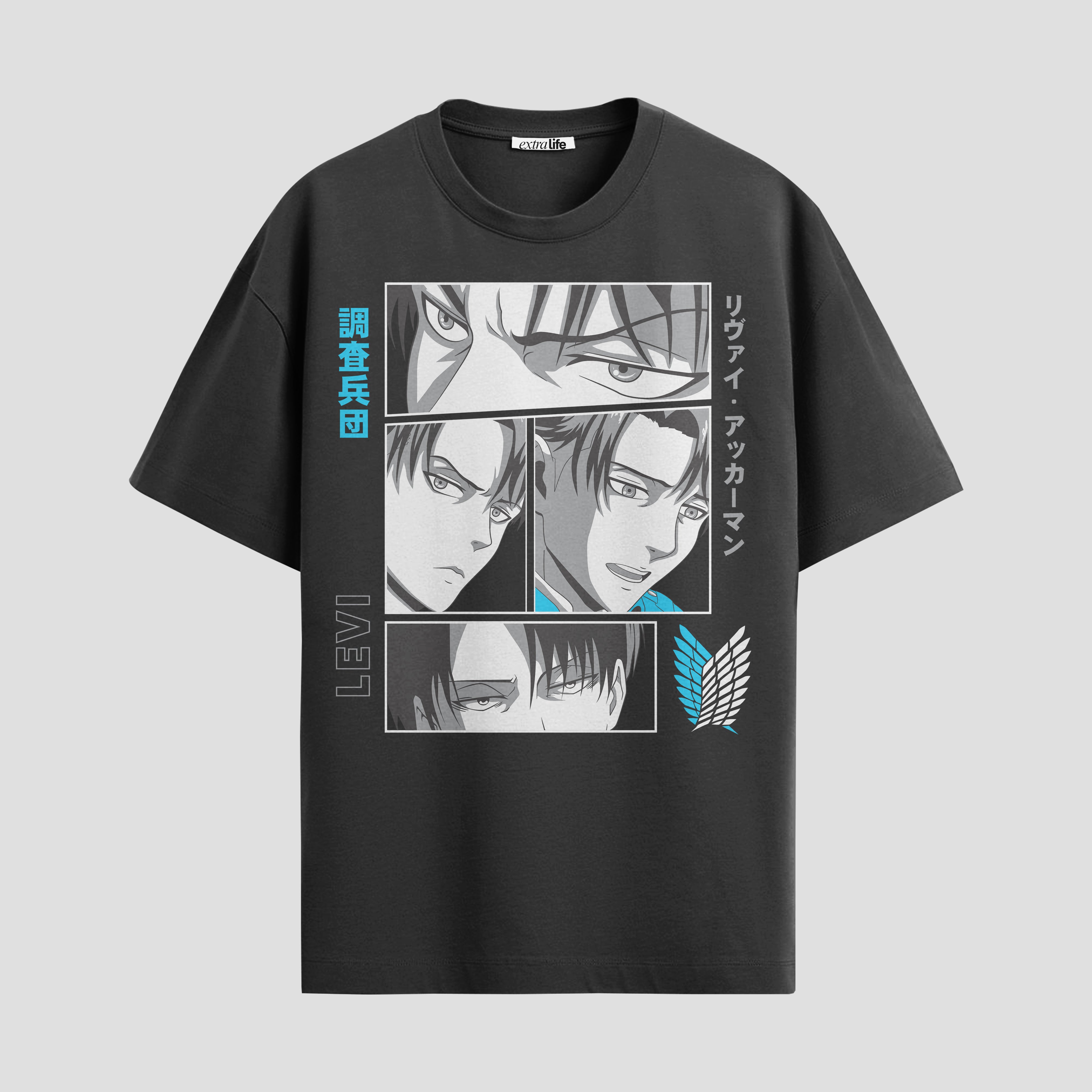 Playera urbana de anime y gaming ExtraLife MX, corte Standard Fit unisex ligero y transpirable en color Deep Black y Pure White, ropa de uso diario para gym y casual.
