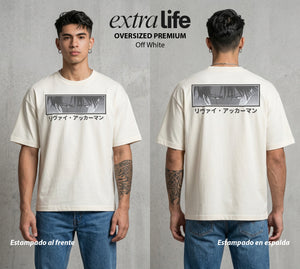 Mas Alla del Muro | La Humanidad Mas Fuerte #00116 - Playera Oversized Premium | Off White - Foto en modelo