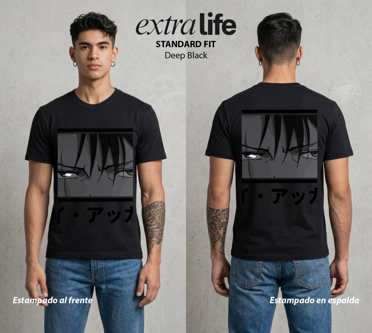 Mas Alla del Muro | La Humanidad Mas Fuerte #00116 - Playera Standard Fit | Deep Black - Foto en modelo
