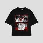 Playera streetwear premium de anime y gaming ExtraLife MX, corte boxy oversized drop shoulder heavyweight en color Deep Black y Off-White, moda urbana mexicana de culto.