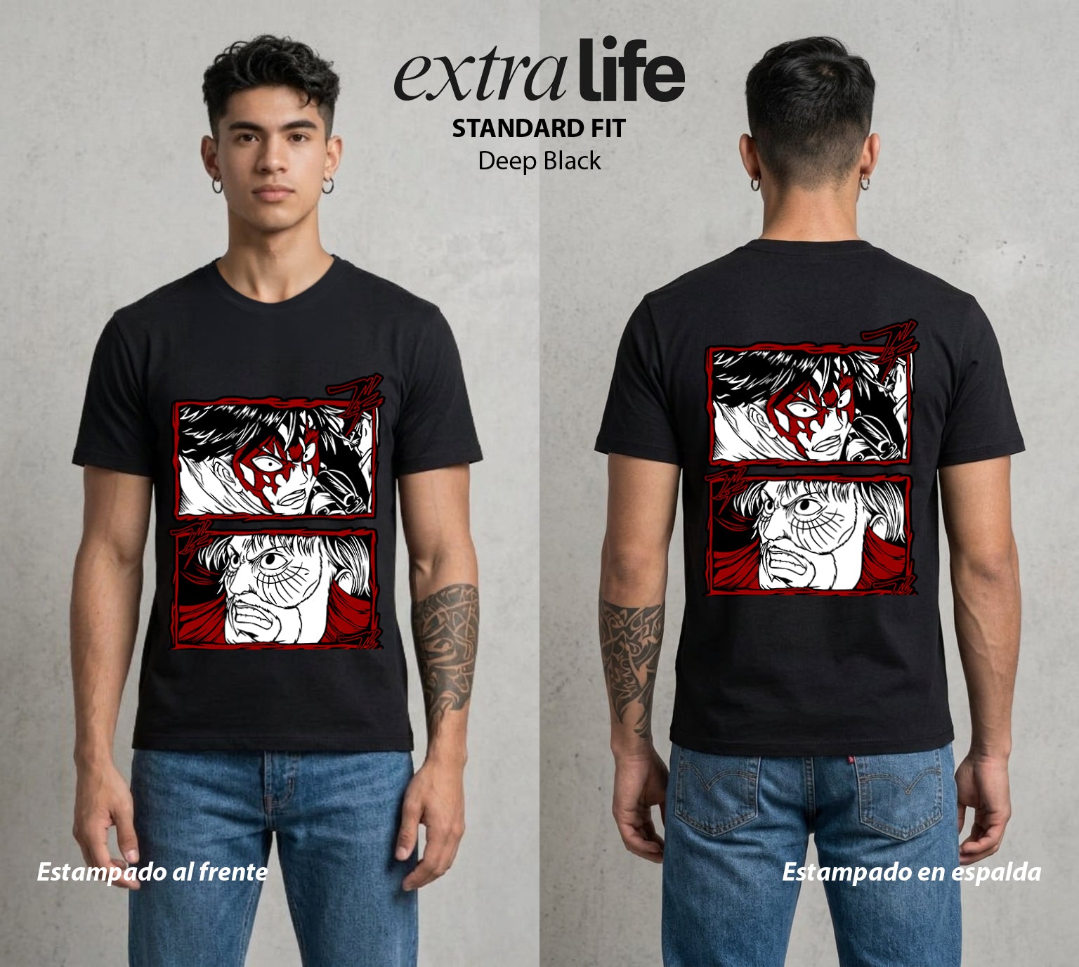Mas Alla del Muro | El Acero Veloz #00117 - Playera Standard Fit | Deep Black - Foto en modelo