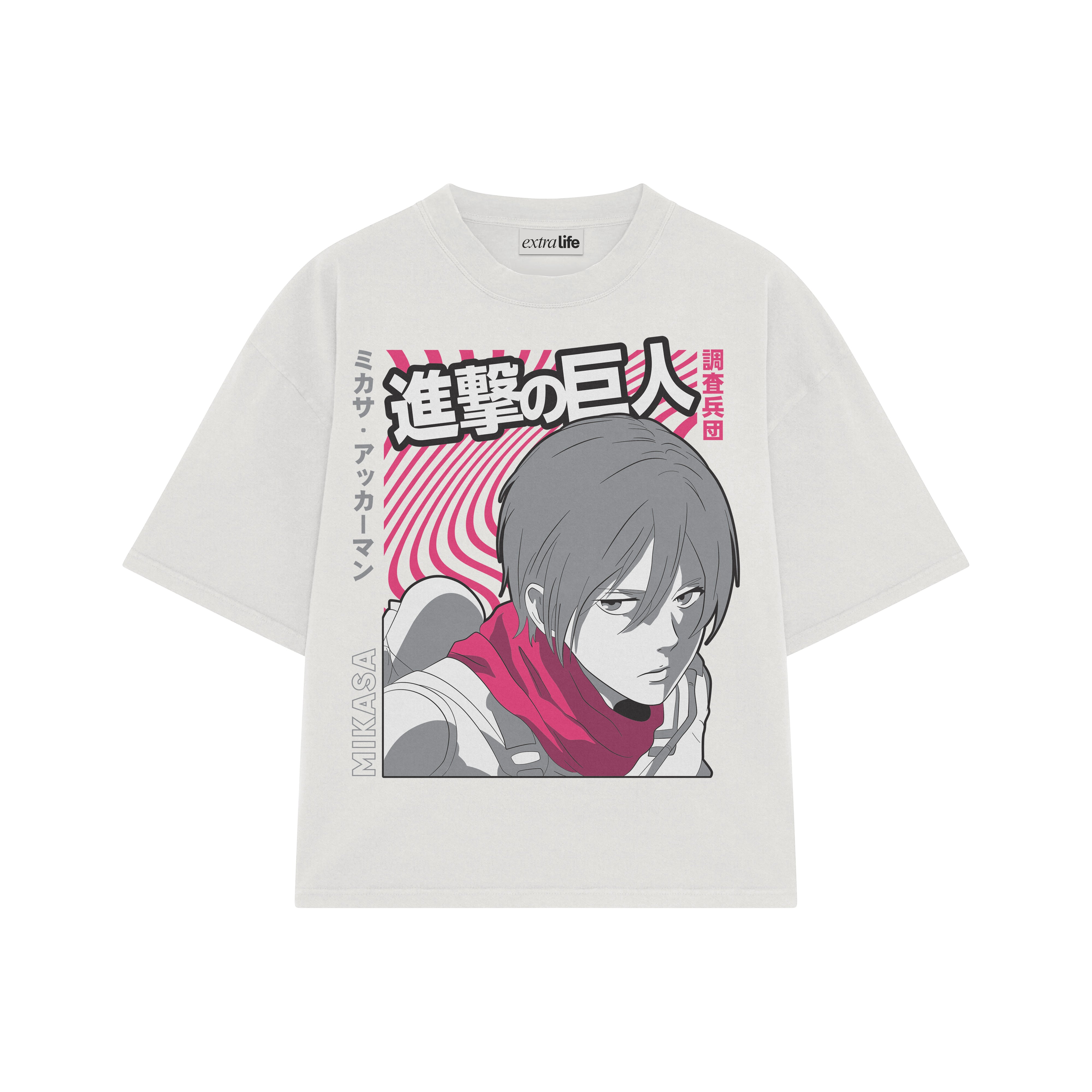 Playera streetwear premium de anime y gaming ExtraLife MX, corte boxy oversized drop shoulder heavyweight en color Deep Black y Off-White, moda urbana mexicana de culto.