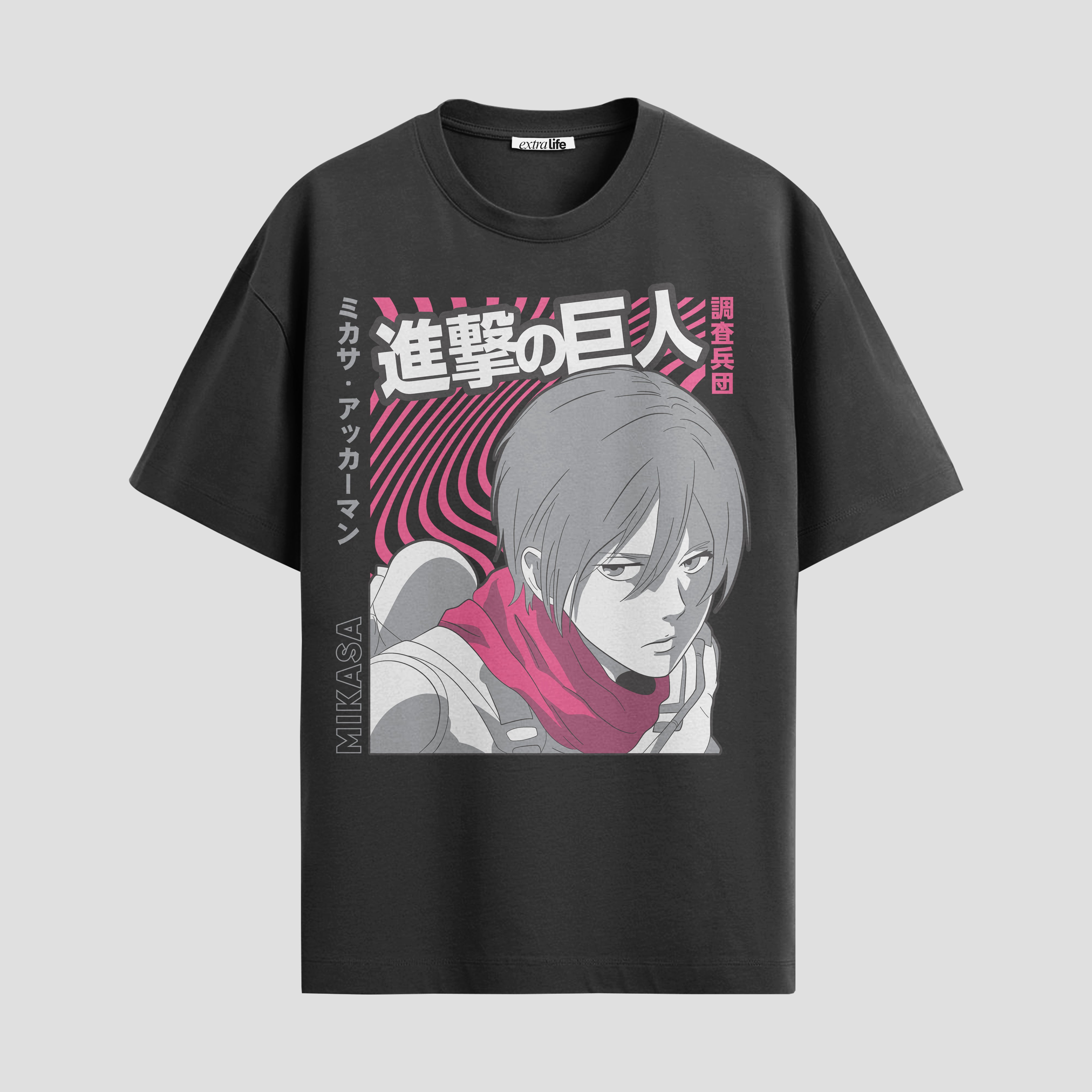 Playera urbana de anime y gaming ExtraLife MX, corte Standard Fit unisex ligero y transpirable en color Deep Black y Pure White, ropa de uso diario para gym y casual.