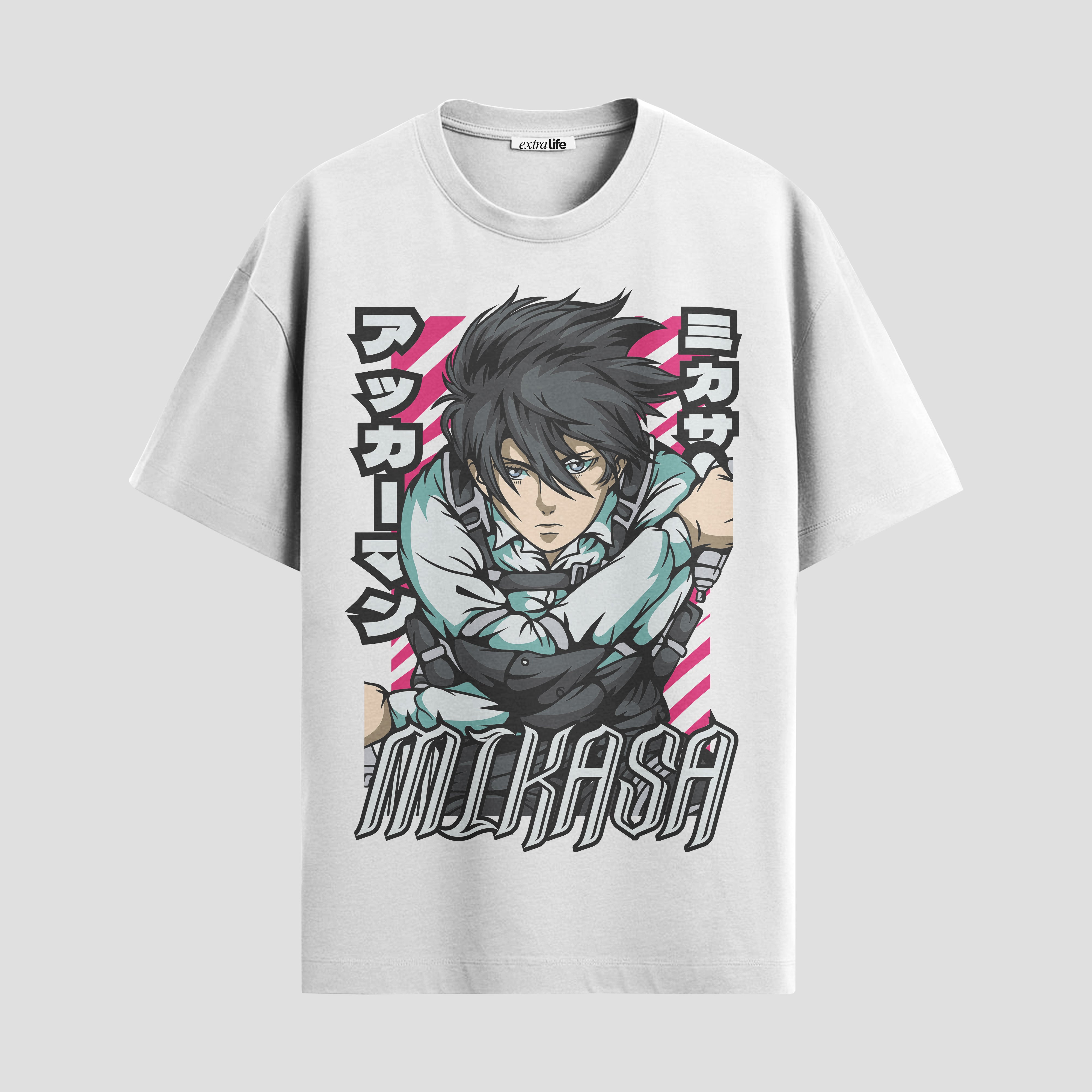 Playera urbana de anime y gaming ExtraLife MX, corte Standard Fit unisex ligero y transpirable en color Deep Black y Pure White, ropa de uso diario para gym y casual.