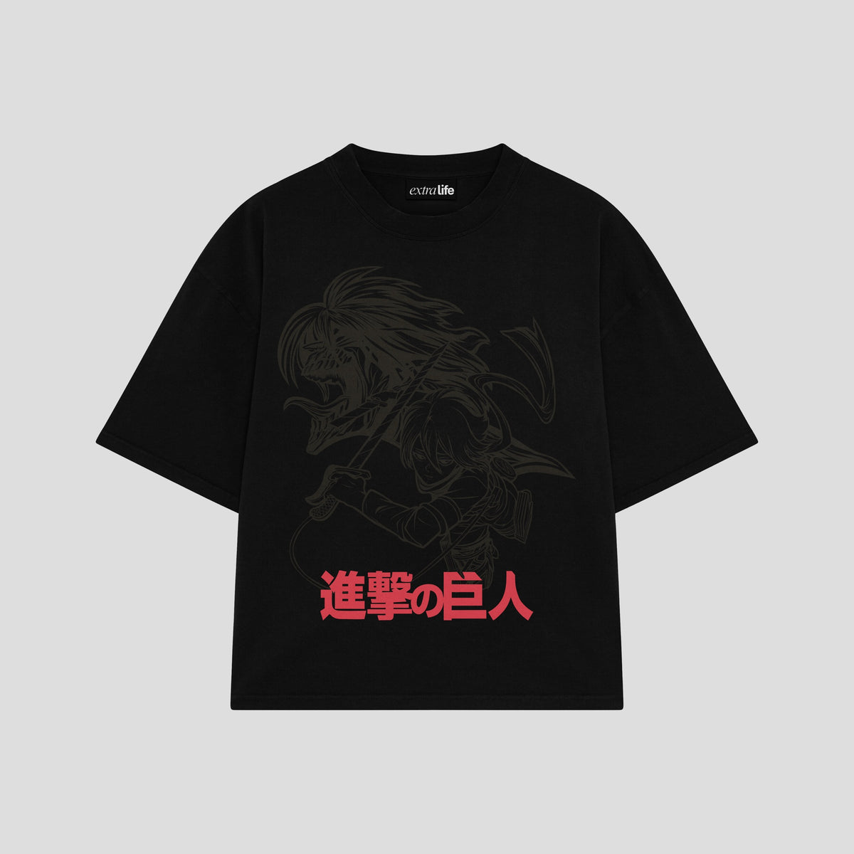 Playera streetwear premium de anime y gaming ExtraLife MX, corte oversized drop shoulder ligero y fresco en color Deep Black y Off-White, moda urbana mexicana de culto.