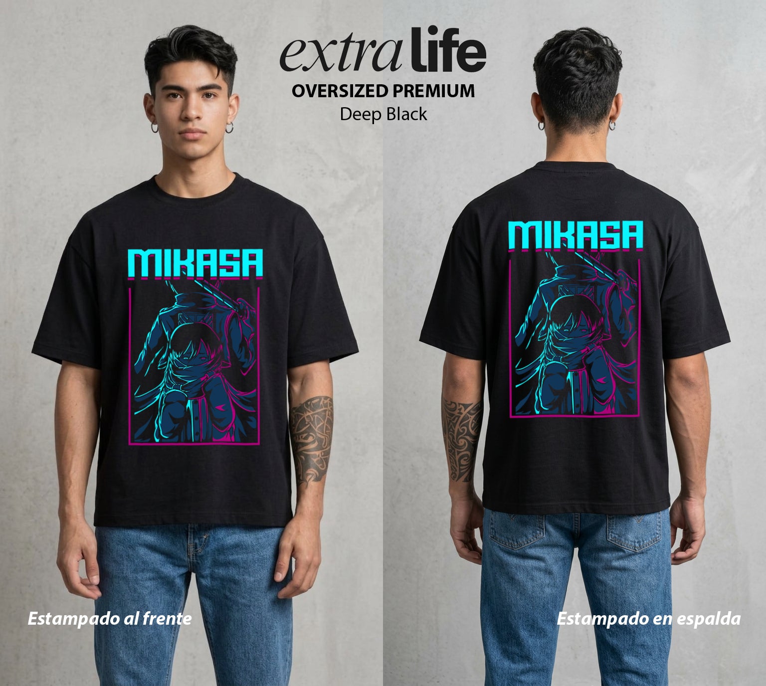 Mas Alla del Muro | El Escudo del Amigo #00125 - Playera Oversized Premium | Deep Black - Foto en modelo