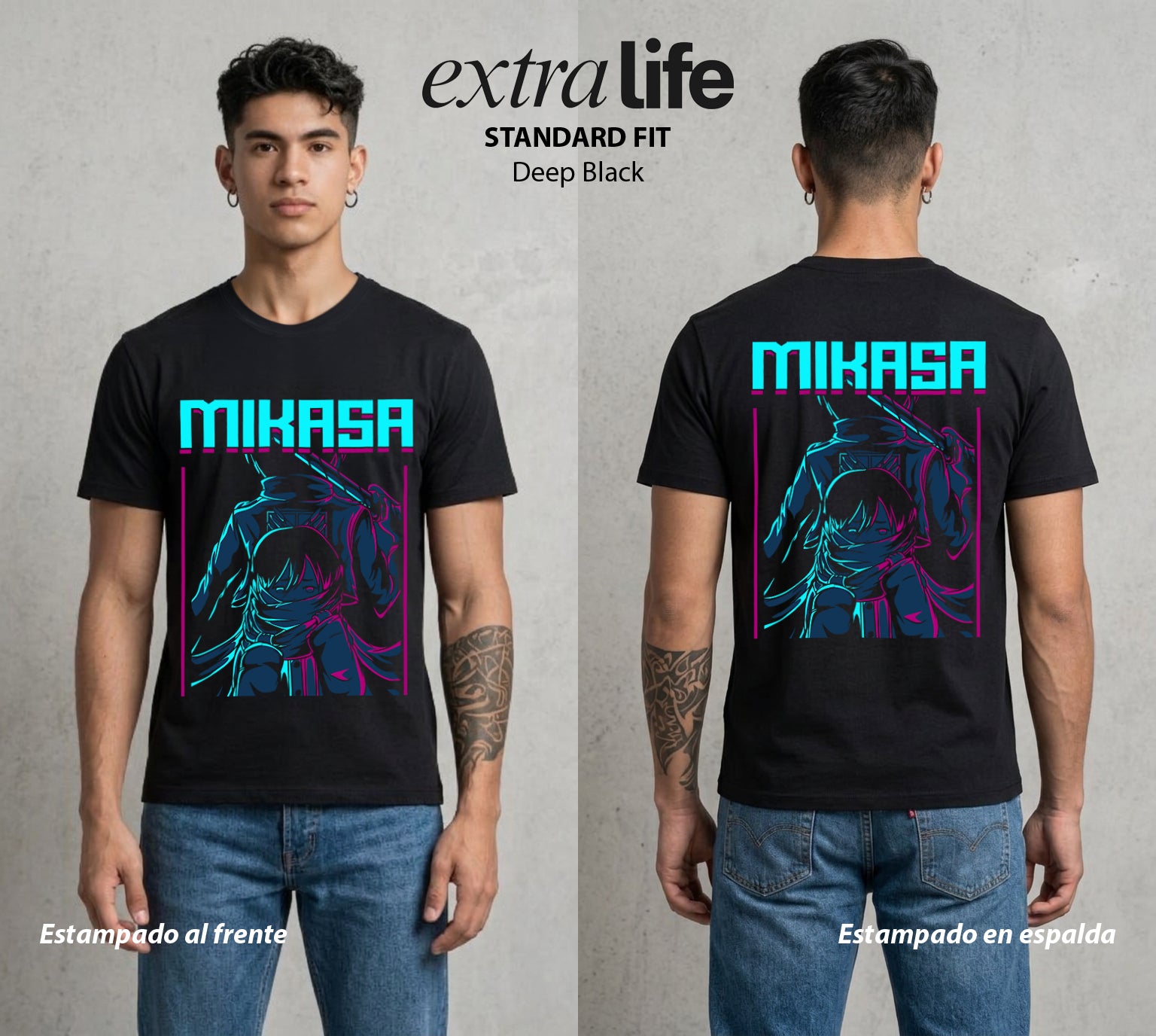 Mas Alla del Muro | El Escudo del Amigo #00125 - Playera Standard Fit | Deep Black - Foto en modelo