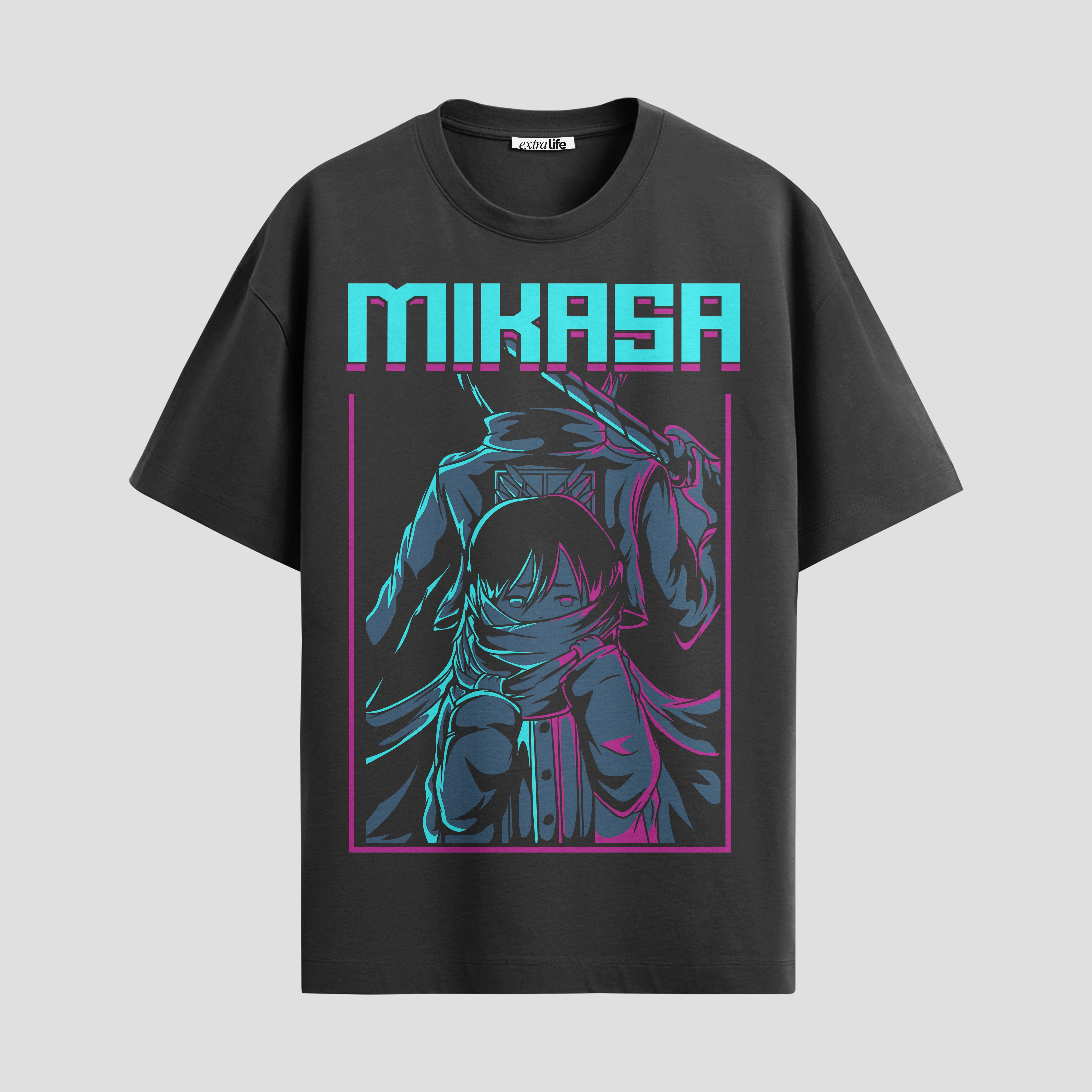 Playera urbana de anime y gaming ExtraLife MX, corte Standard Fit unisex ligero y transpirable en color Deep Black y Pure White, ropa de uso diario para gym y casual.
