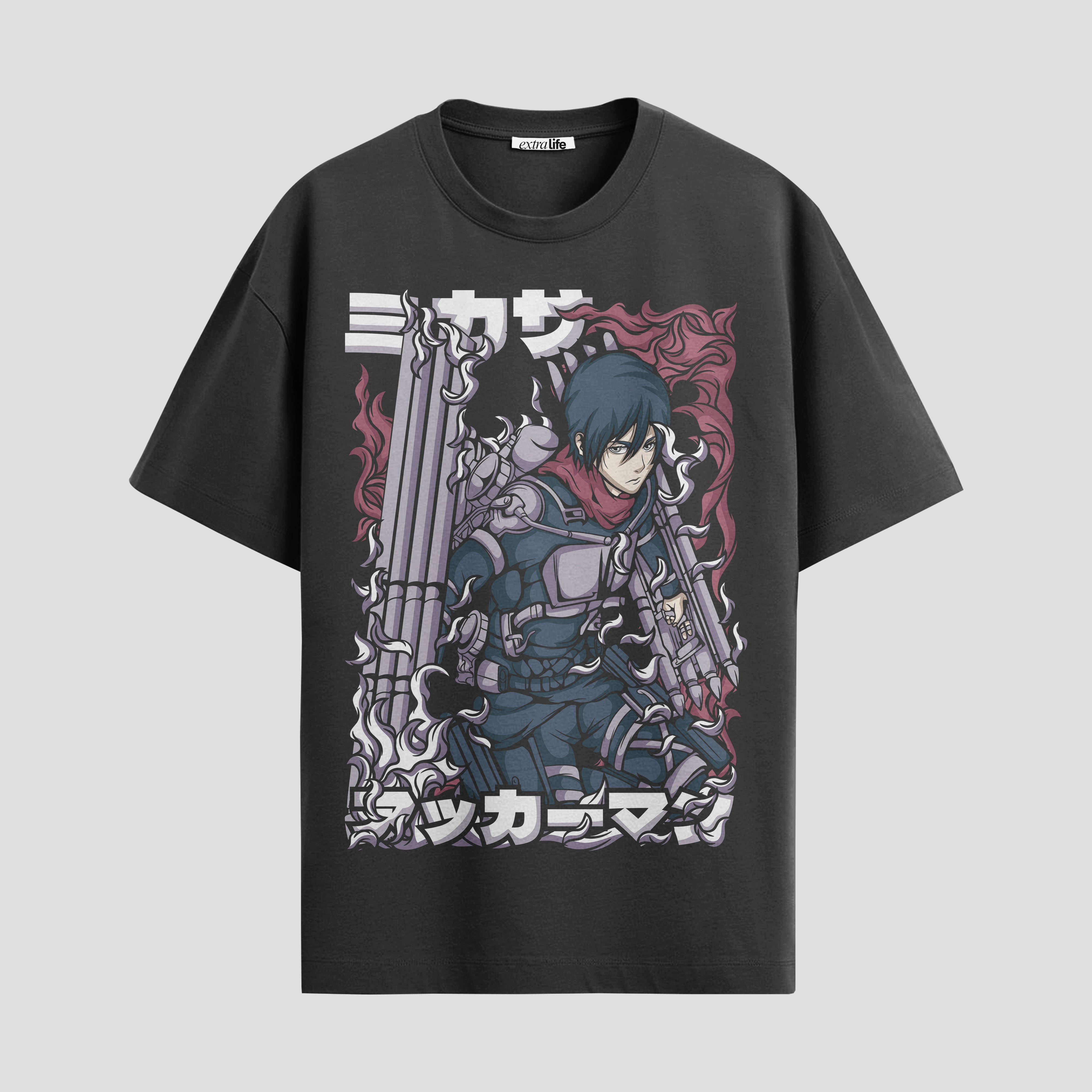 Playera urbana de anime y gaming ExtraLife MX, corte Standard Fit unisex ligero y transpirable en color Deep Black y Pure White, ropa de uso diario para gym y casual.