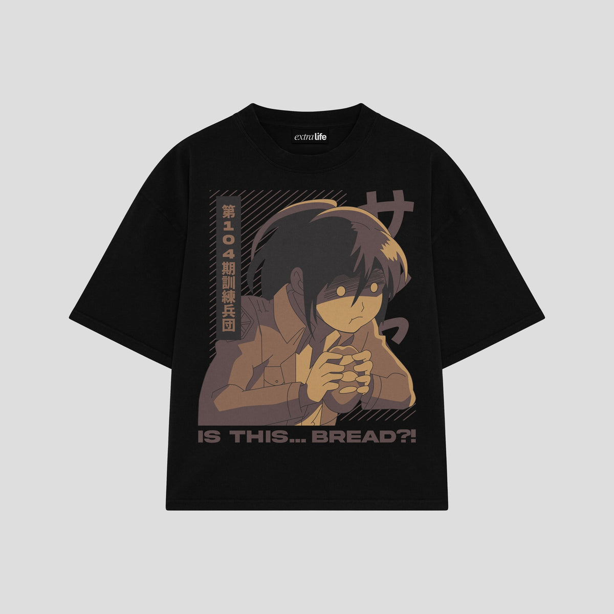 Playera streetwear premium de anime y gaming ExtraLife MX, corte oversized drop shoulder ligero y fresco en color Deep Black y Off-White, moda urbana mexicana de culto.