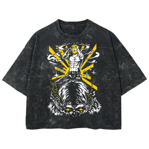 Playera streetwear premium de anime y gaming ExtraLife MX, corte boxy deluxe mineral wash heavyweight en color Acid Wash, moda urbana mexicana de culto.