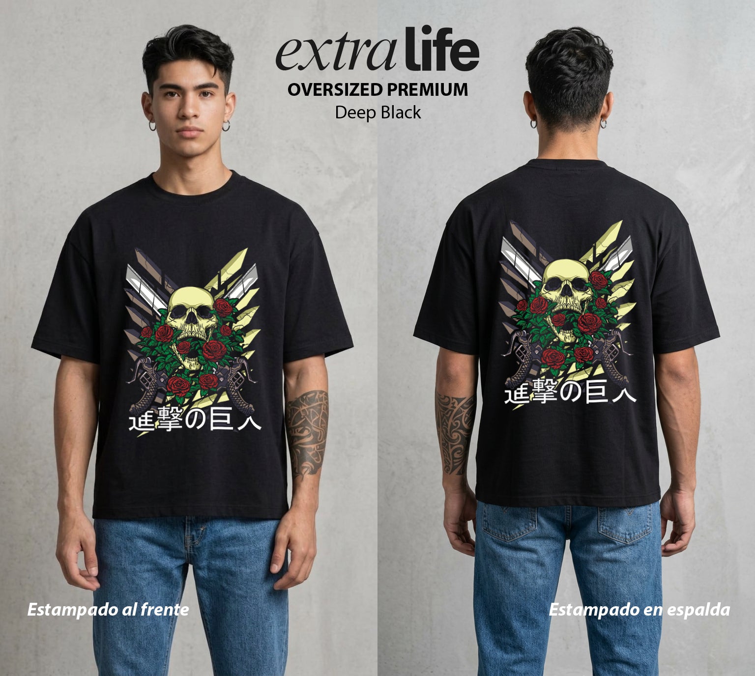 Mas Alla del Muro | Las Hojas del Viento #00131 - Playera Oversized Premium | Deep Black - Foto en modelo