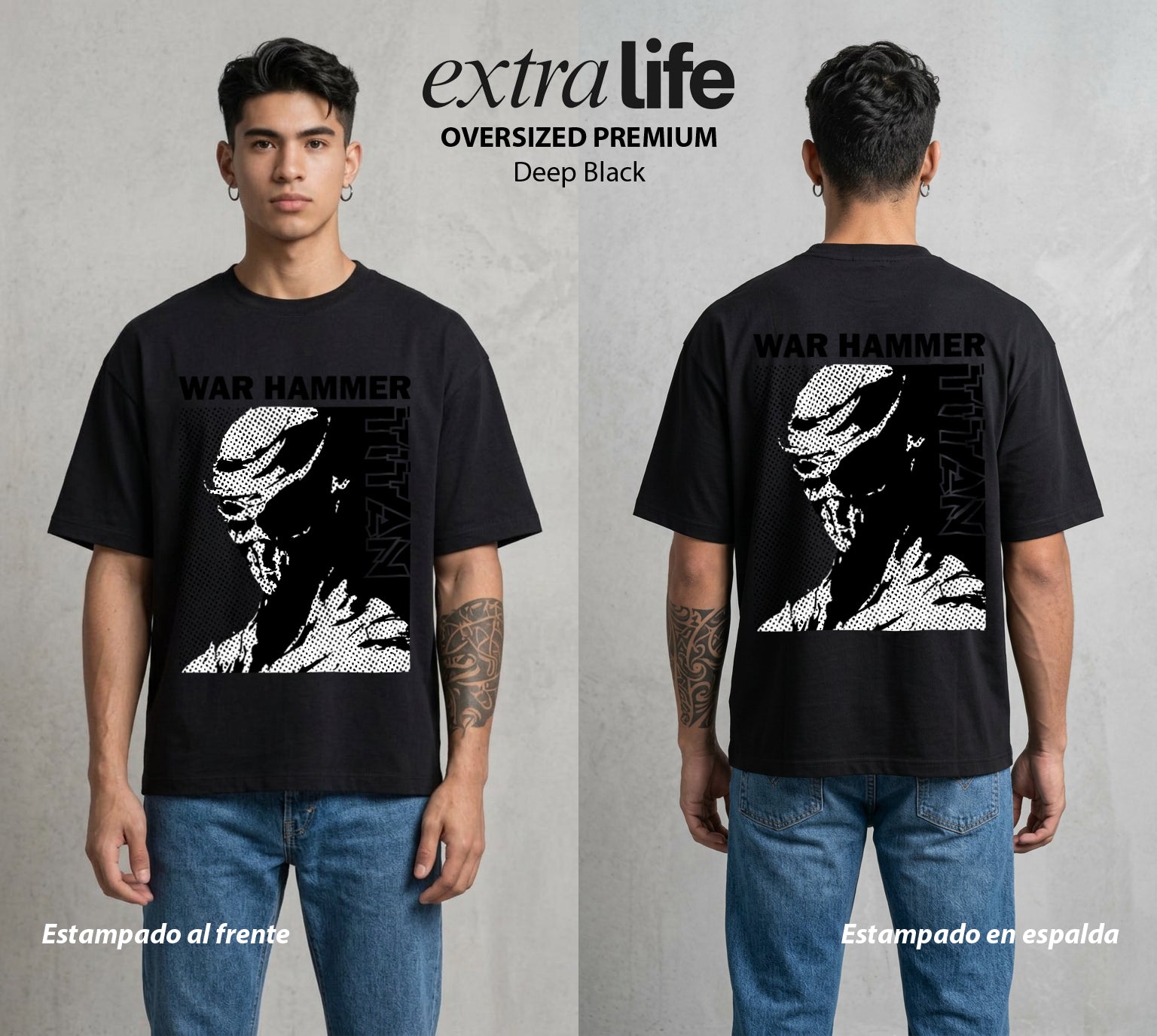Mas Alla del Muro | El Titan del Martillo #00136 - Playera Oversized Premium | Deep Black - Foto en modelo
