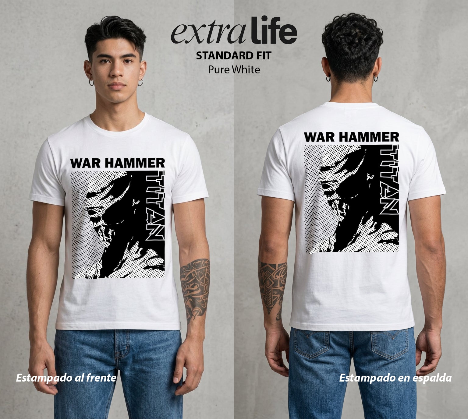 Mas Alla del Muro | El Titan del Martillo #00136 - Playera Standard Fit | Pure White - Foto en modelo