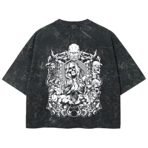 Playera streetwear premium de anime y gaming ExtraLife MX, corte boxy deluxe mineral wash heavyweight en color Acid Wash, moda urbana mexicana de culto.