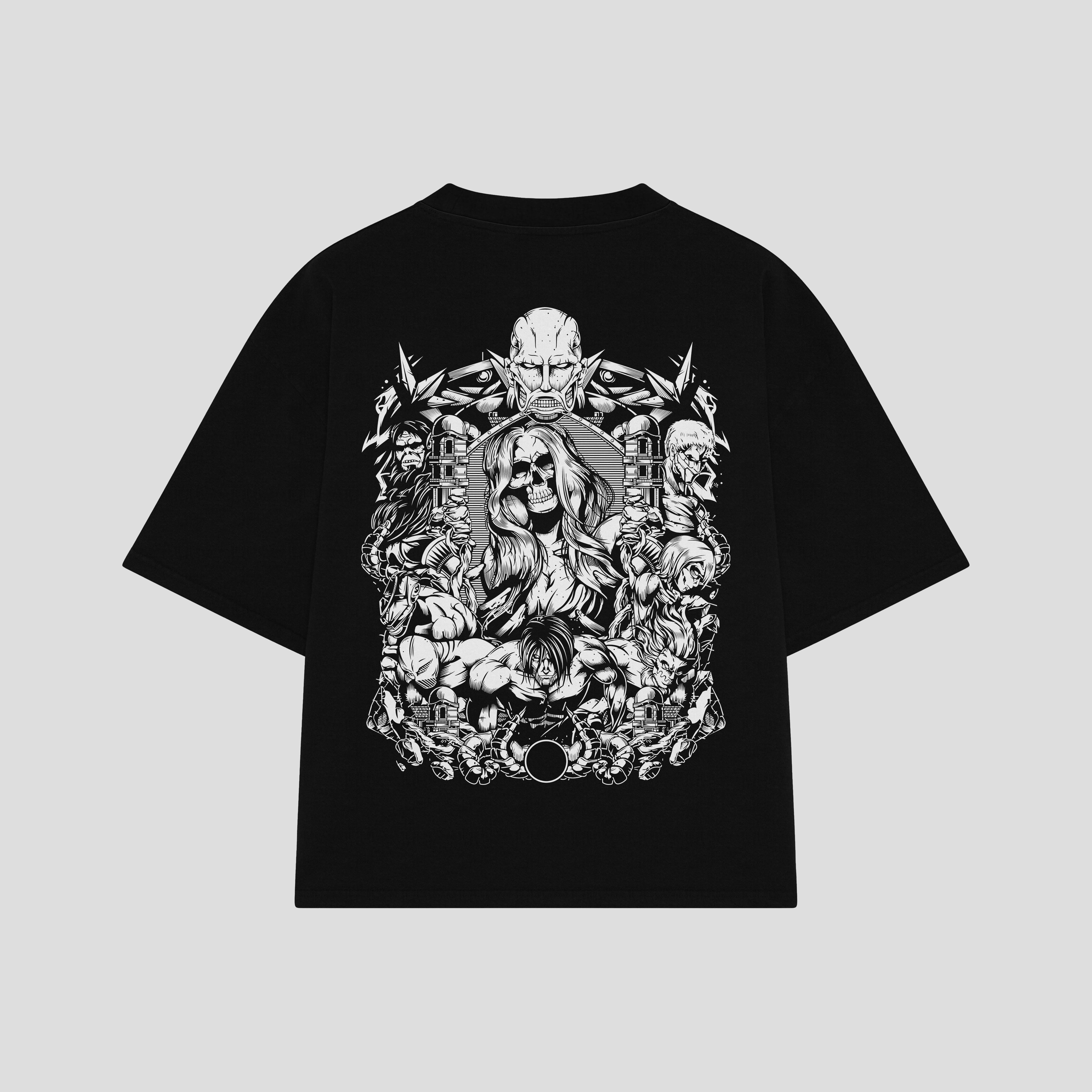 Playera streetwear premium de anime y gaming ExtraLife MX, corte boxy oversized drop shoulder heavyweight en color Deep Black y Off-White, moda urbana mexicana de culto.