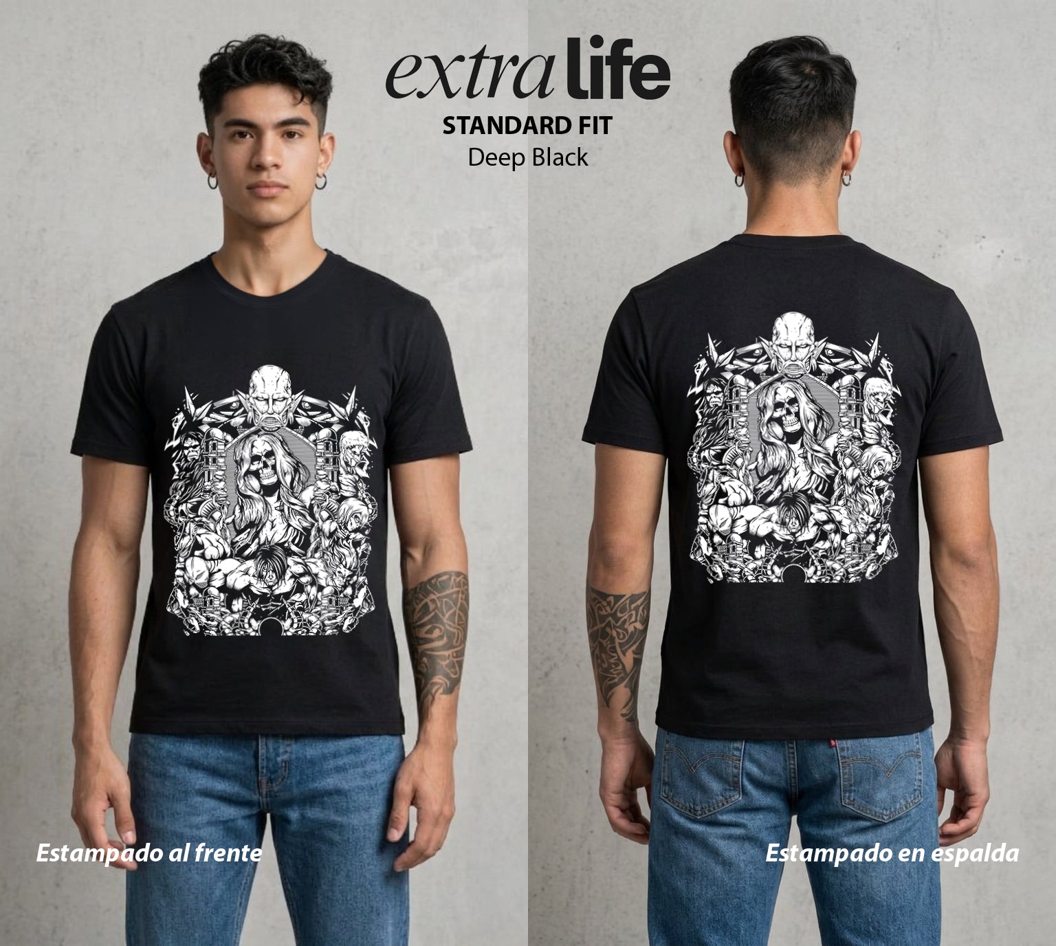 Mas Alla del Muro | El Ejercito de Gigantes #00137 - Playera Standard Fit | Deep Black - Foto en modelo