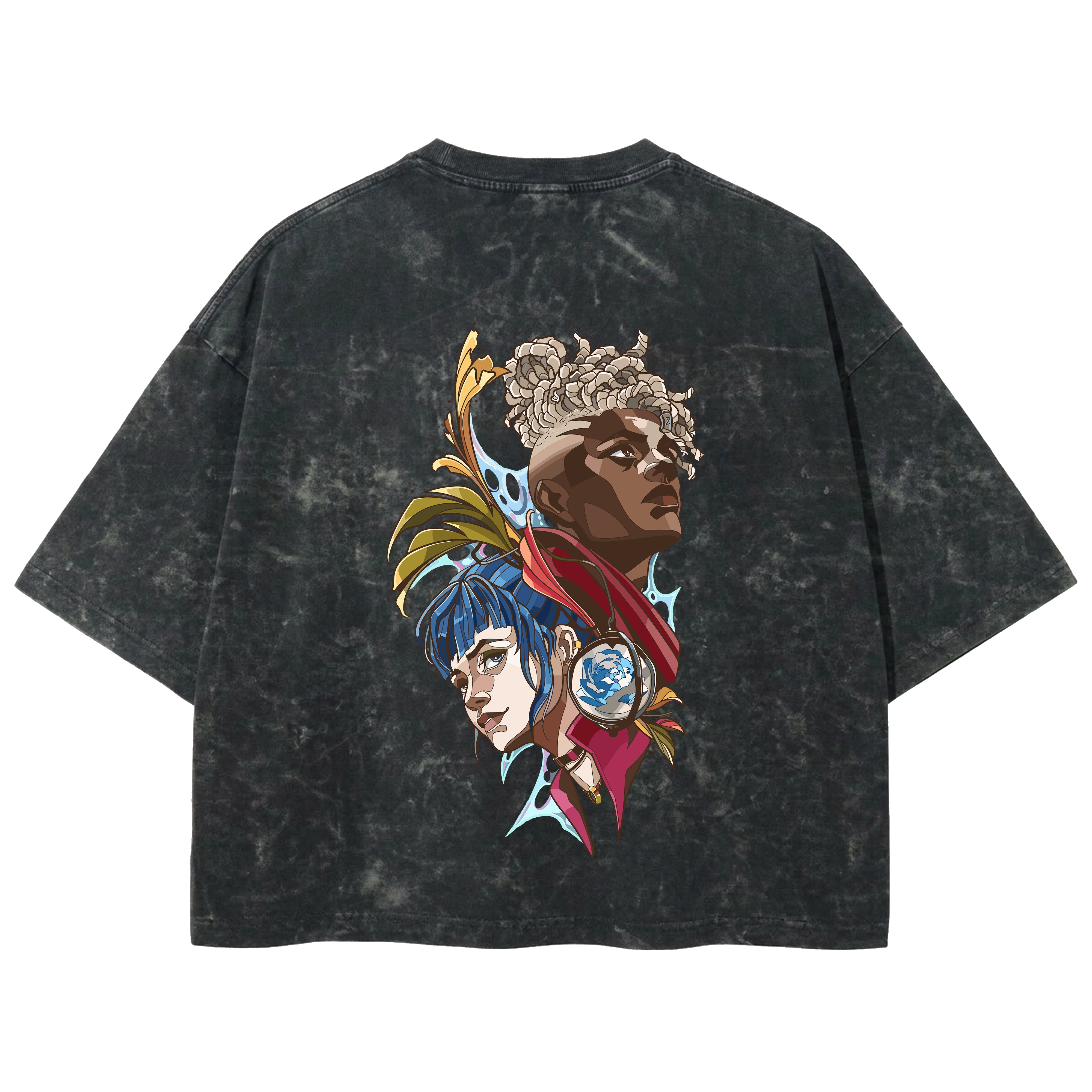 Playera streetwear premium de anime y gaming ExtraLife MX, corte boxy deluxe mineral wash heavyweight en color Acid Wash, moda urbana mexicana de culto.